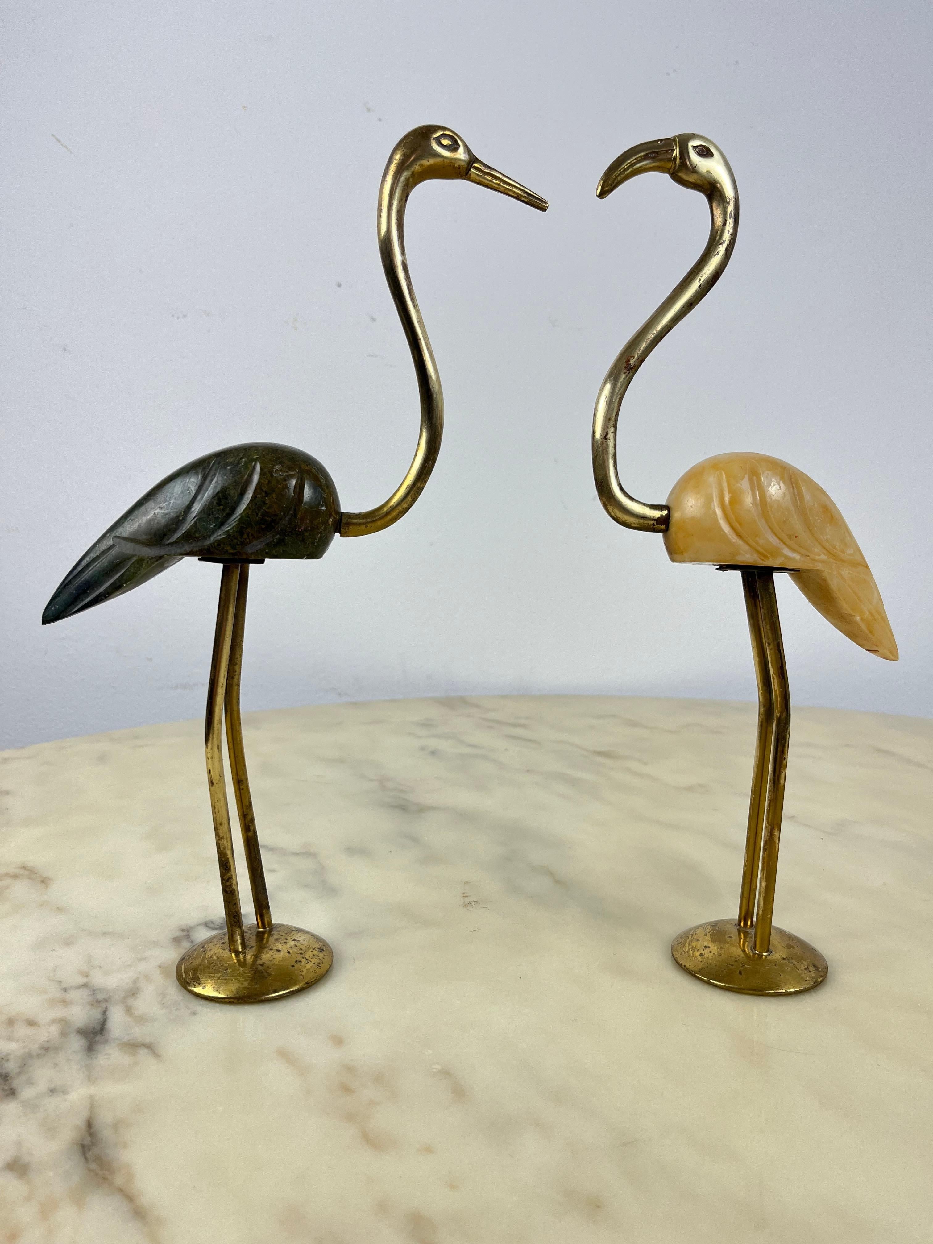 Pair of Brass and Marble Flamingos, Italy, 1950s For Sale 5