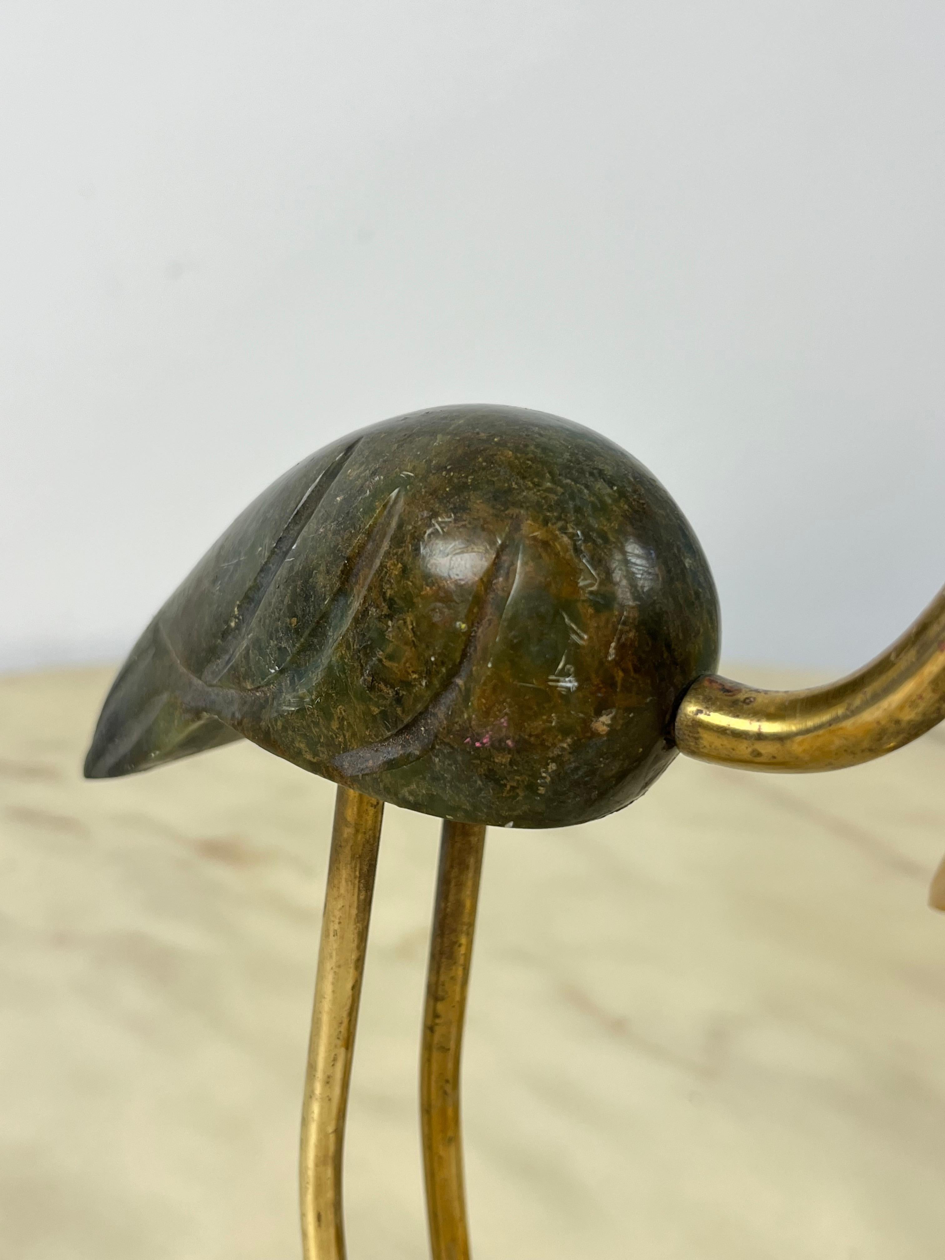 Pair of Brass and Marble Flamingos, Italy, 1950s For Sale 7