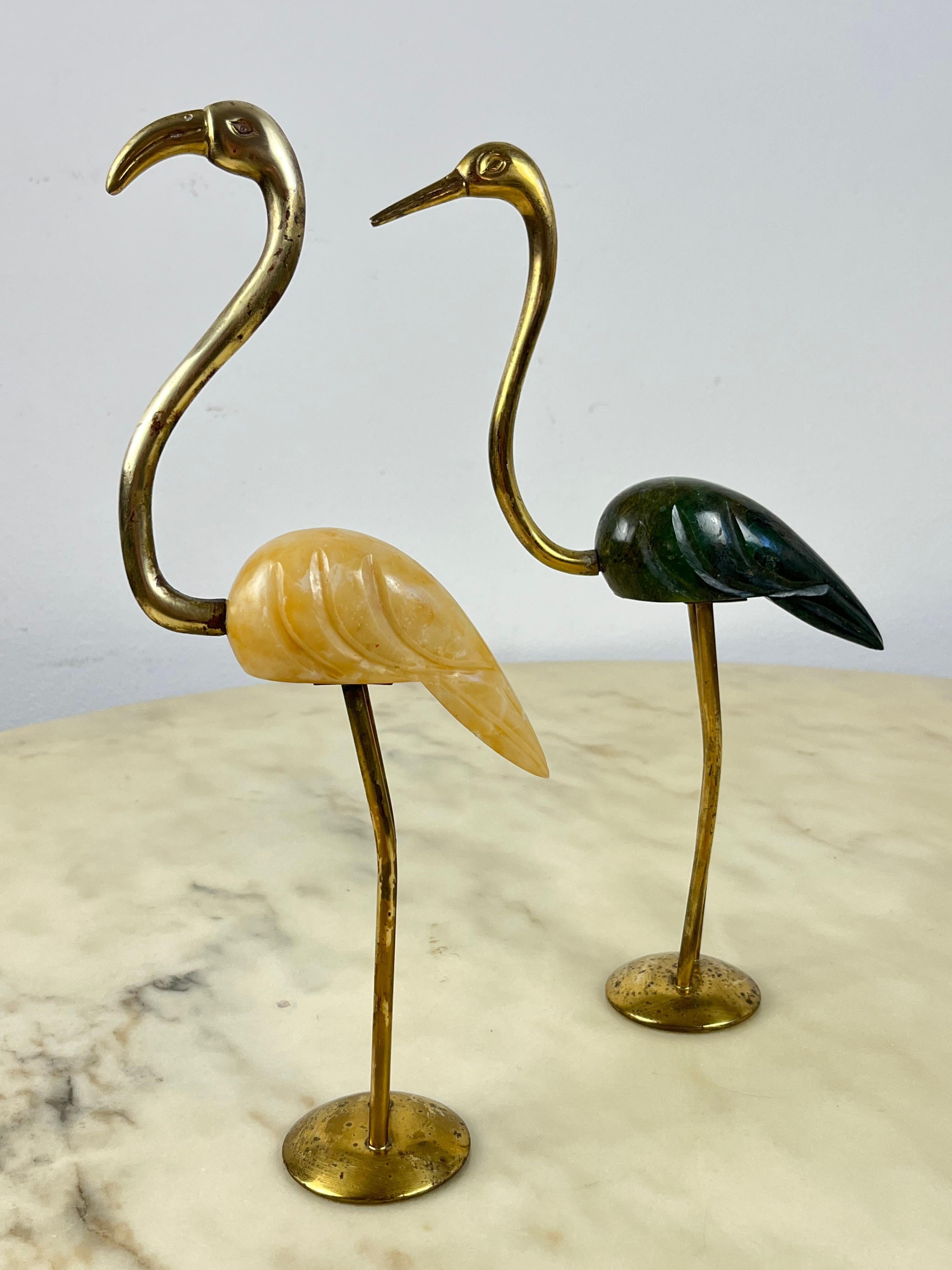 Other Pair of Brass and Marble Flamingos, Italy, 1950s For Sale
