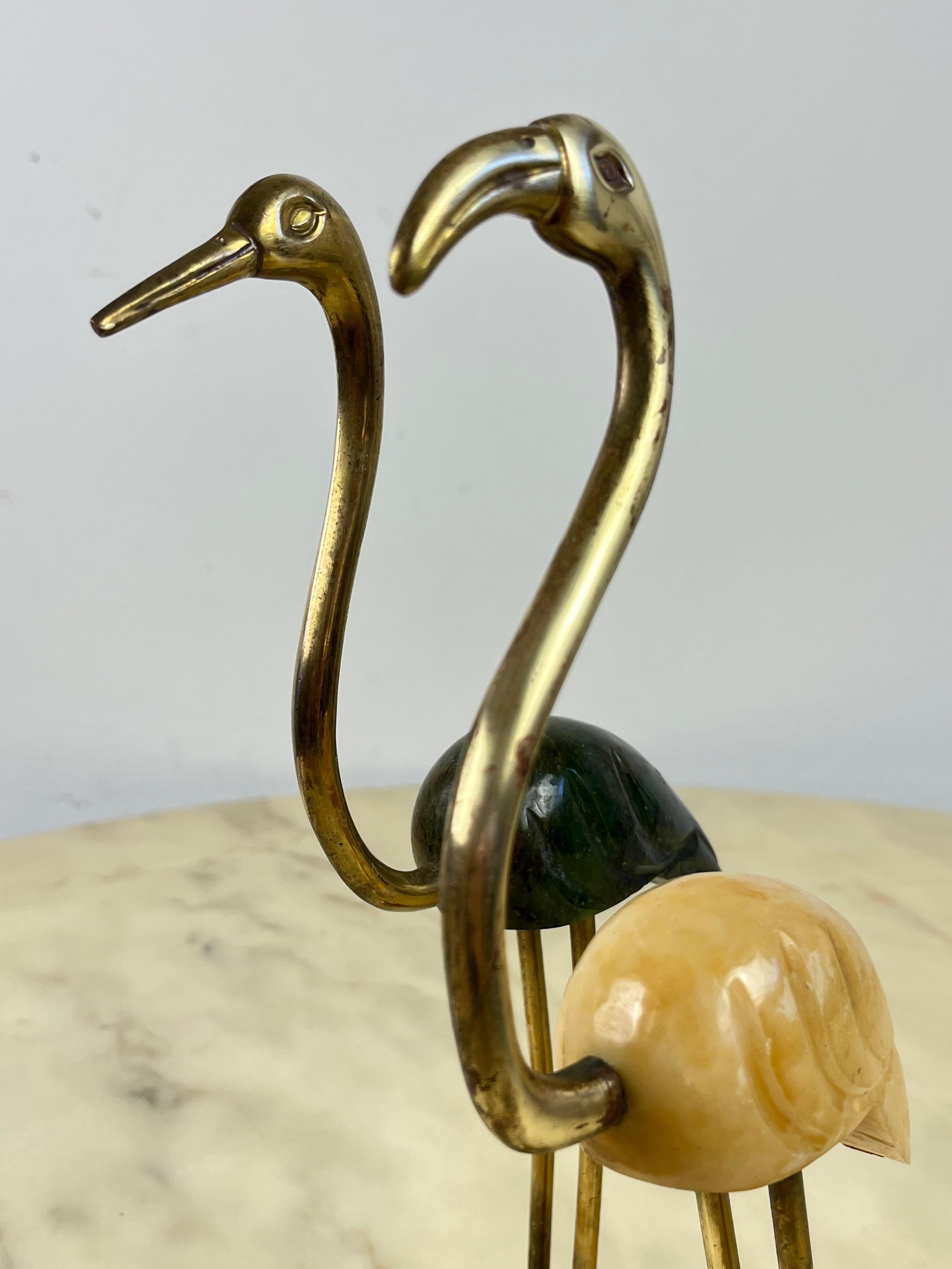 Pair of Brass and Marble Flamingos, Italy, 1950s In Good Condition For Sale In Palermo, IT