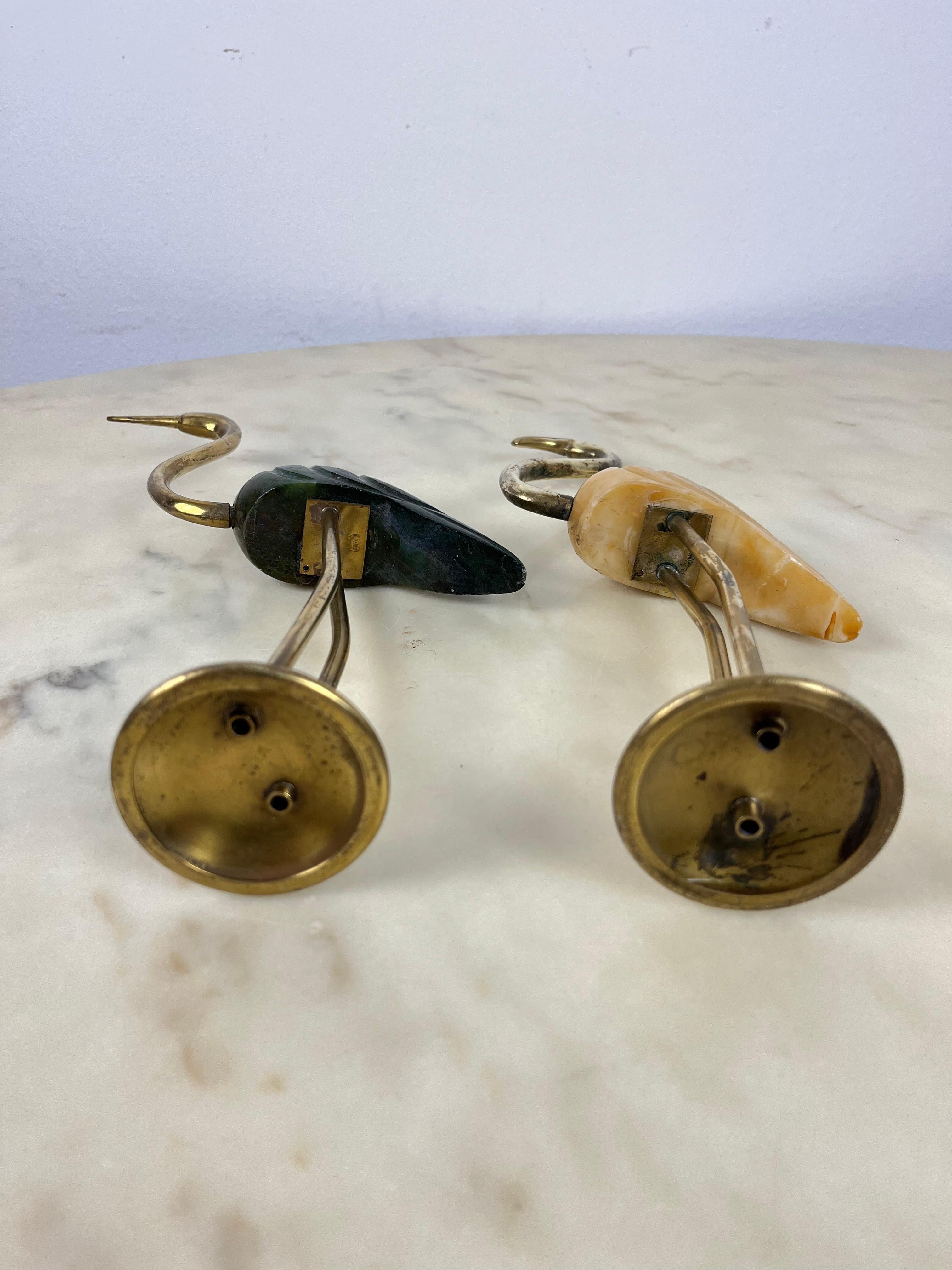 Pair of Brass and Marble Flamingos, Italy, 1950s For Sale 1