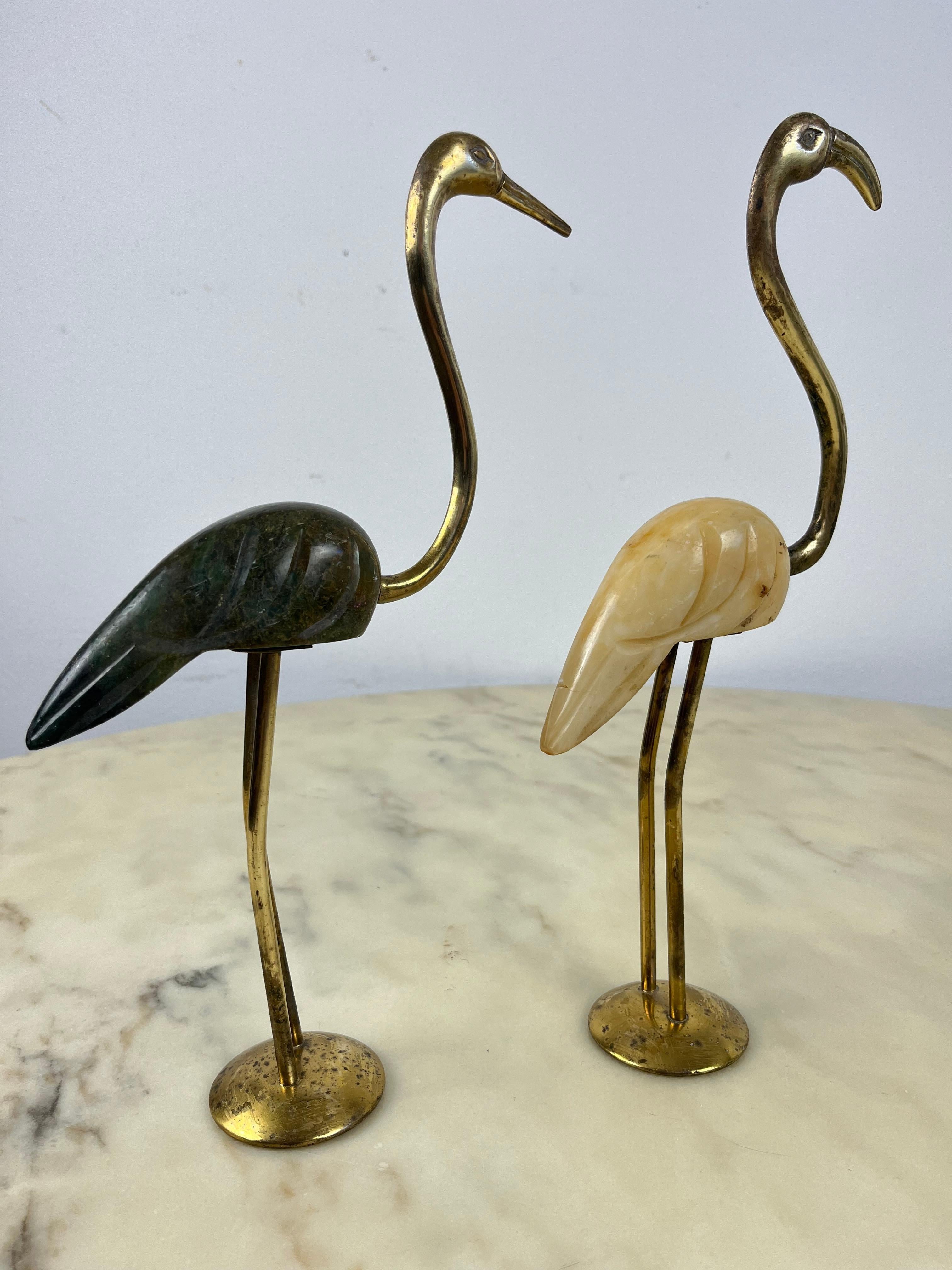 Pair of Brass and Marble Flamingos, Italy, 1950s For Sale 3