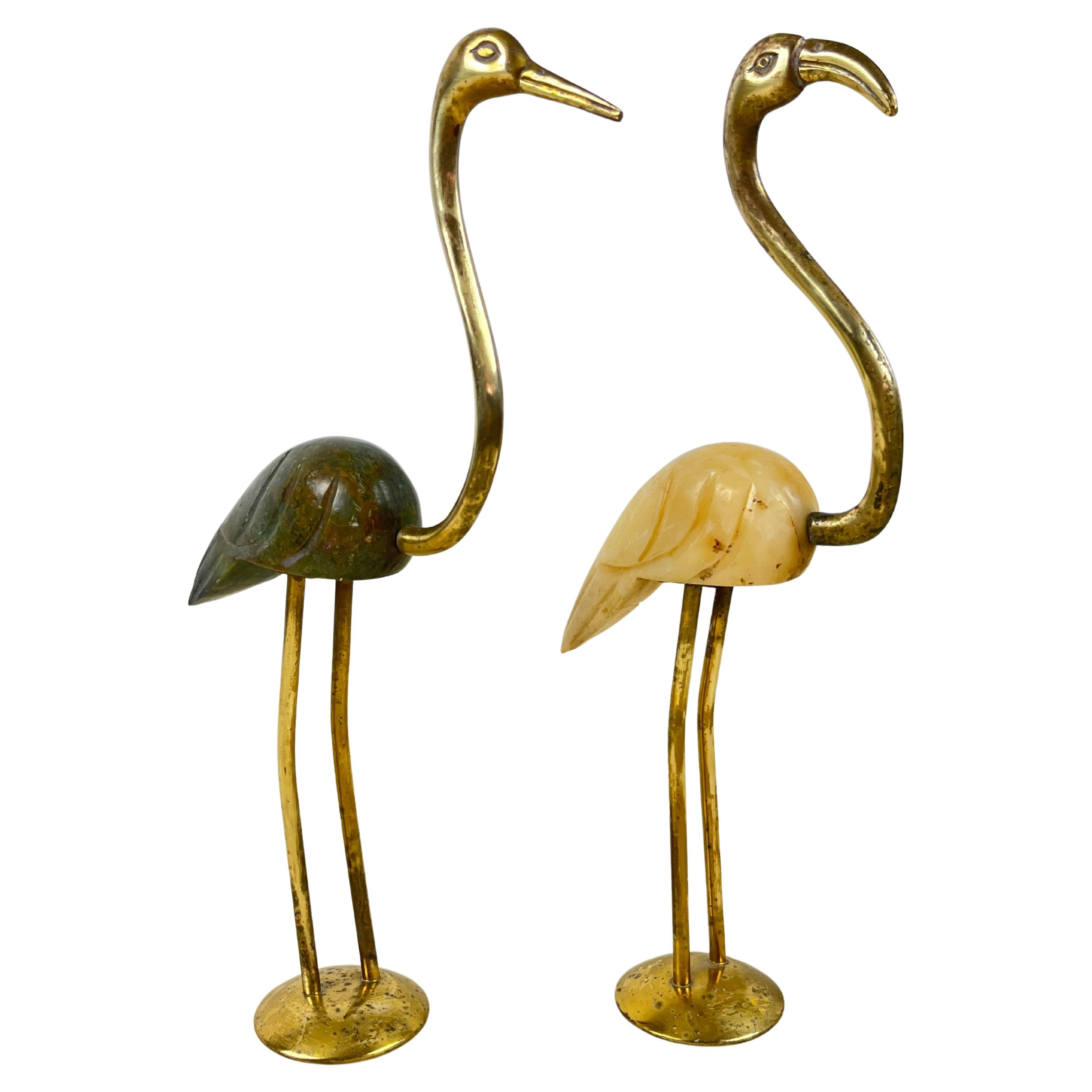 Paire de flamants roses en laiton et marbre, Italie, années 1950