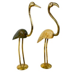 Vintage Pair of Brass and Marble Flamingos, Italy, 1950s