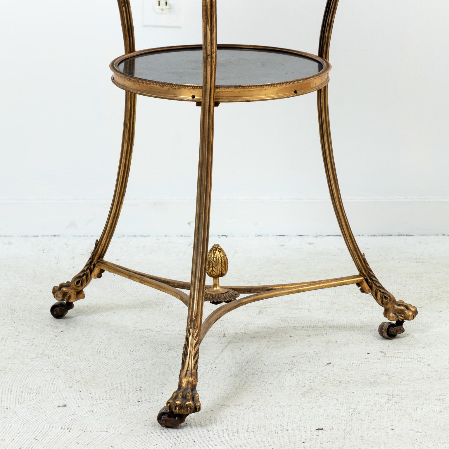 Late 20th Century Pair of Brass and Marble Gueridon Side Tables For Sale