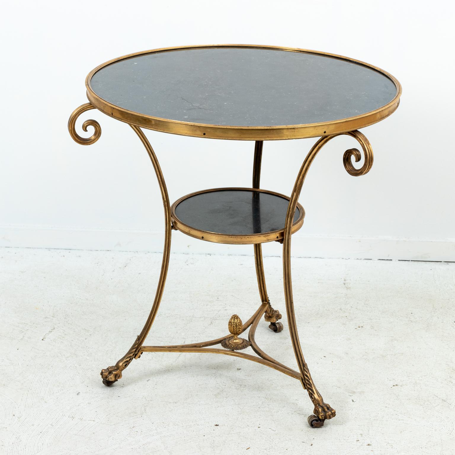 Pair of Brass and Marble Gueridon Side Tables For Sale 2