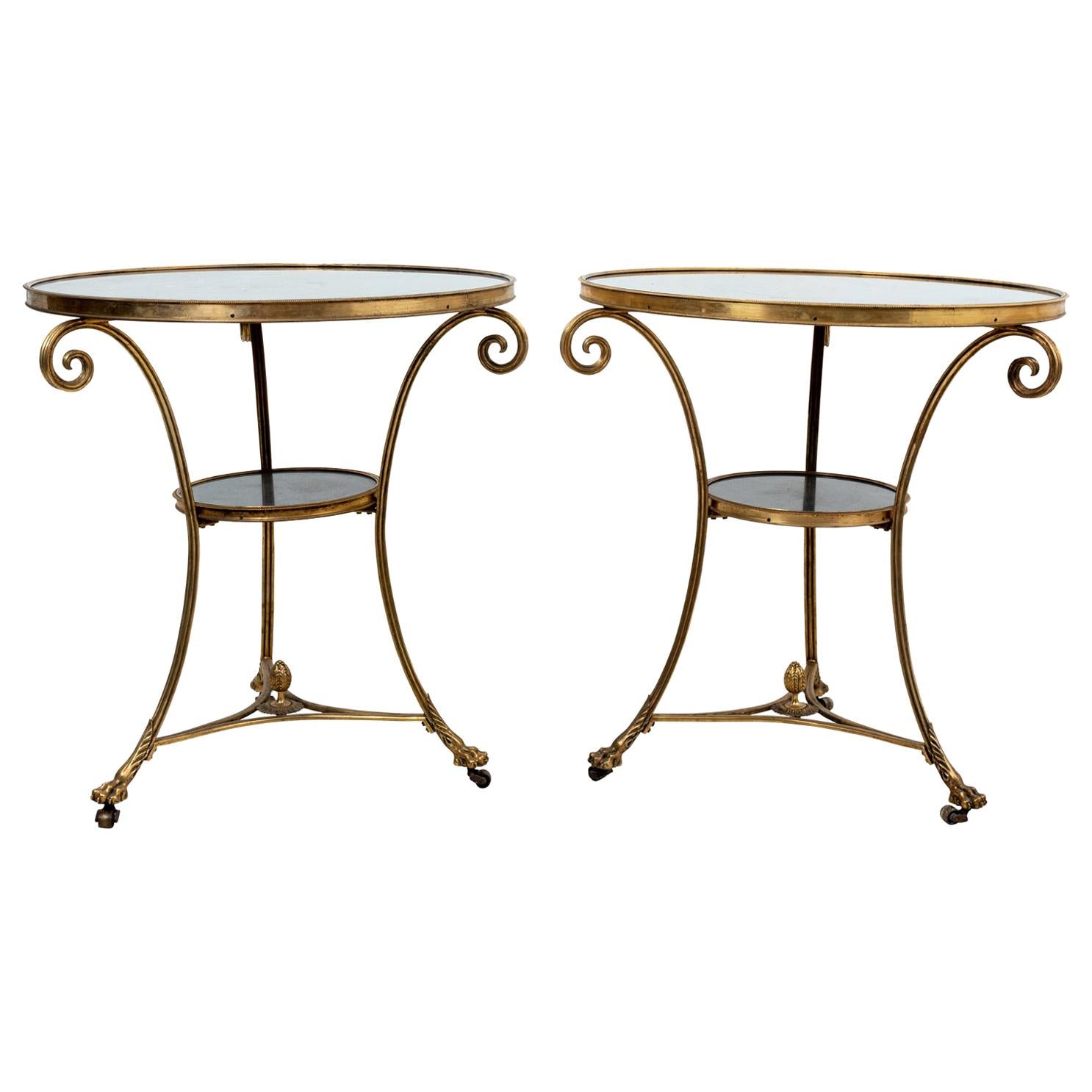 Pair of Brass and Marble Gueridon Side Tables For Sale