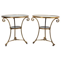 Pair of Brass and Marble Gueridon Side Tables