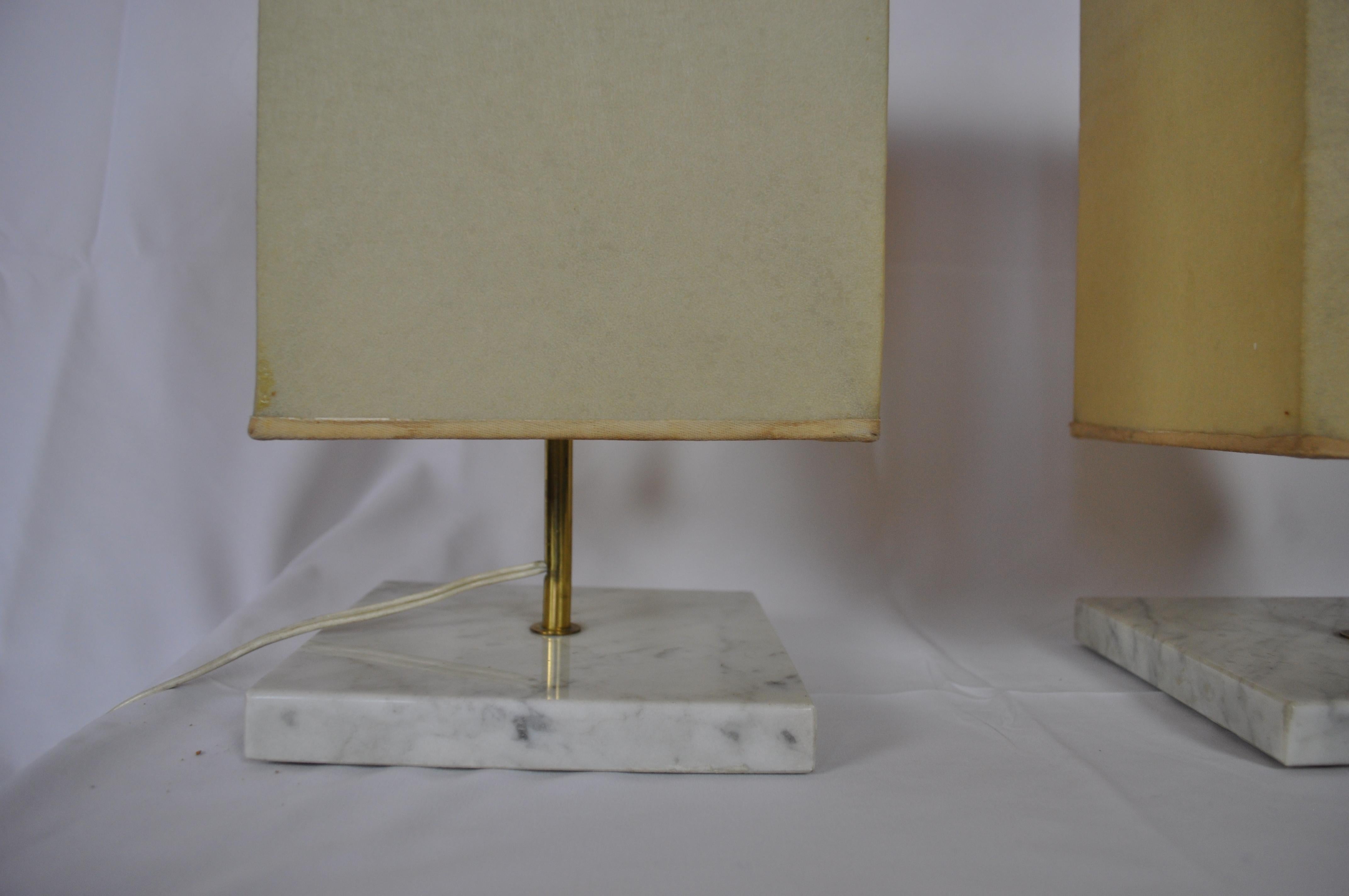Mid-Century Modern Pair of Brass and Marble Lamp by Jacques Charpentier For Sale