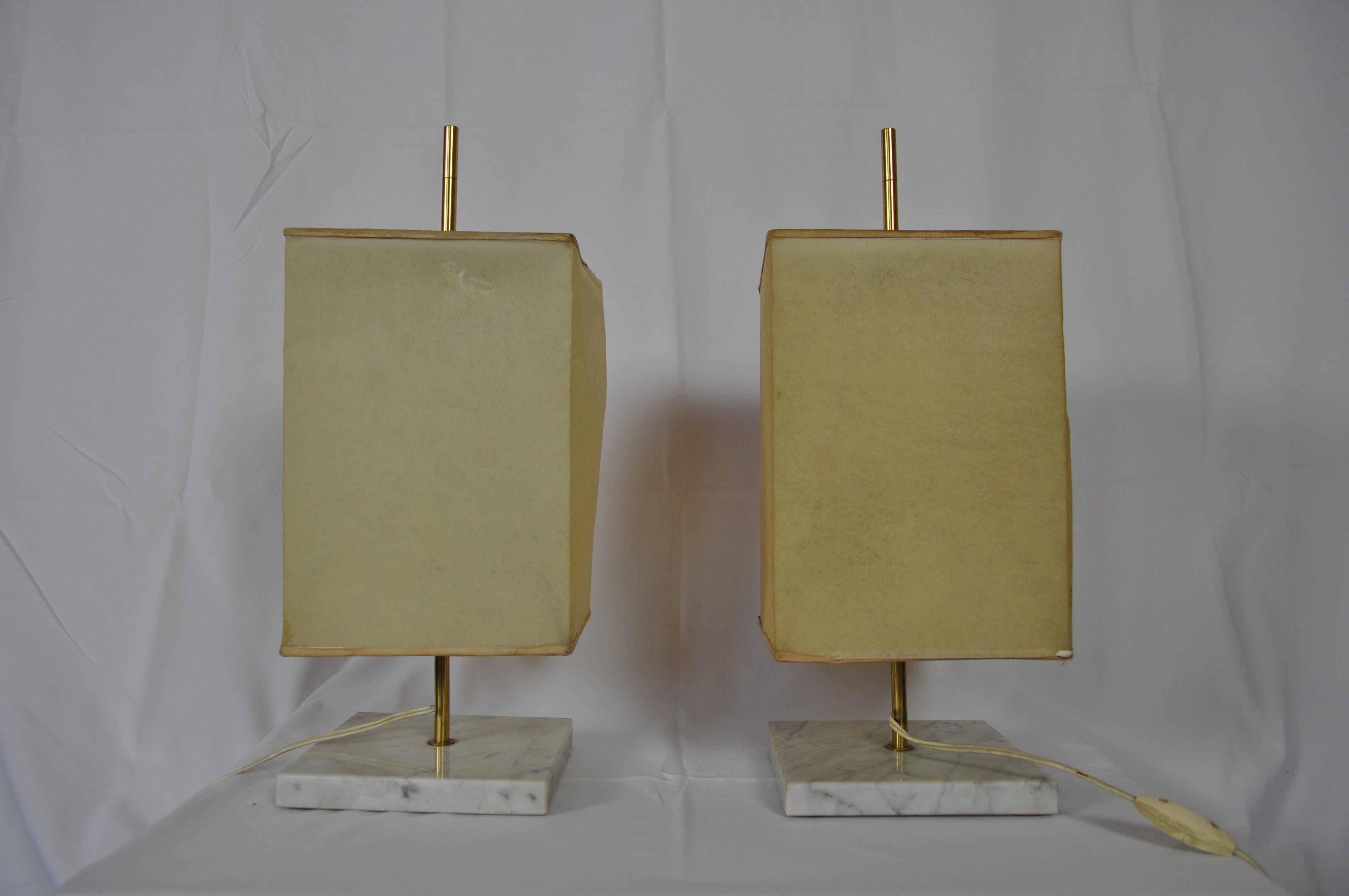 Mid-20th Century Pair of Brass and Marble Lamp by Jacques Charpentier For Sale