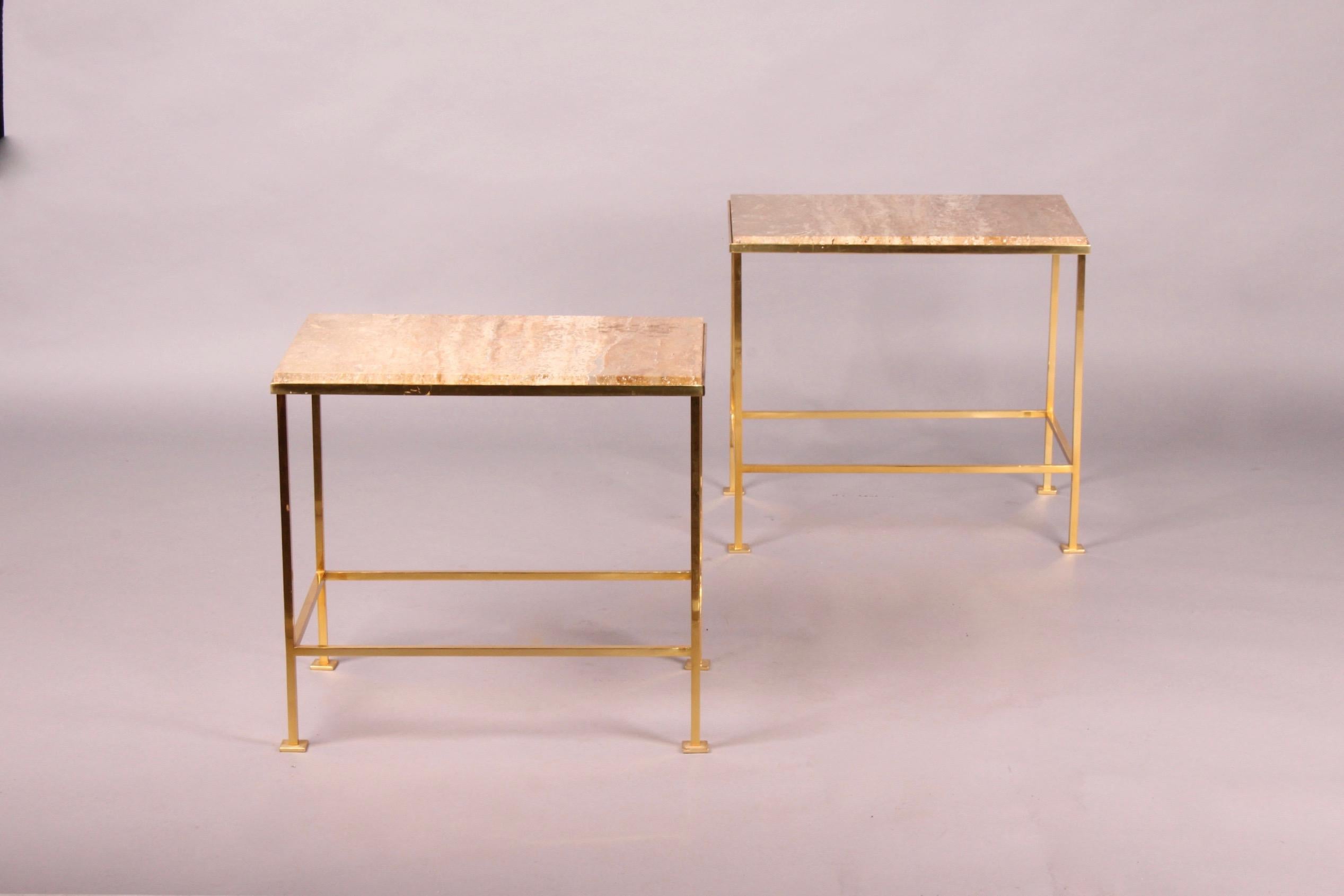 Pair of brass and marble side table.