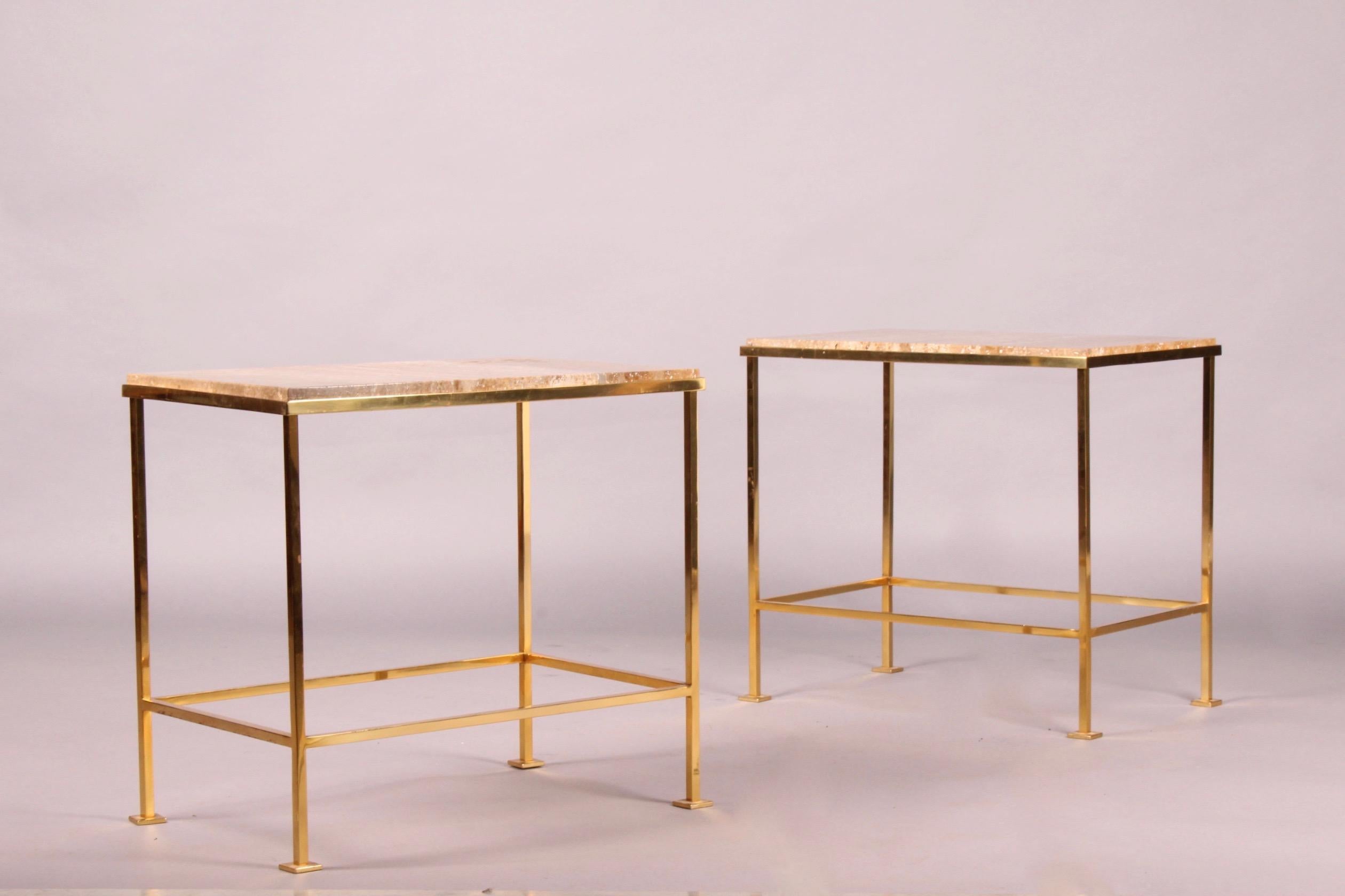 European Pair of Brass and Marble Side Table