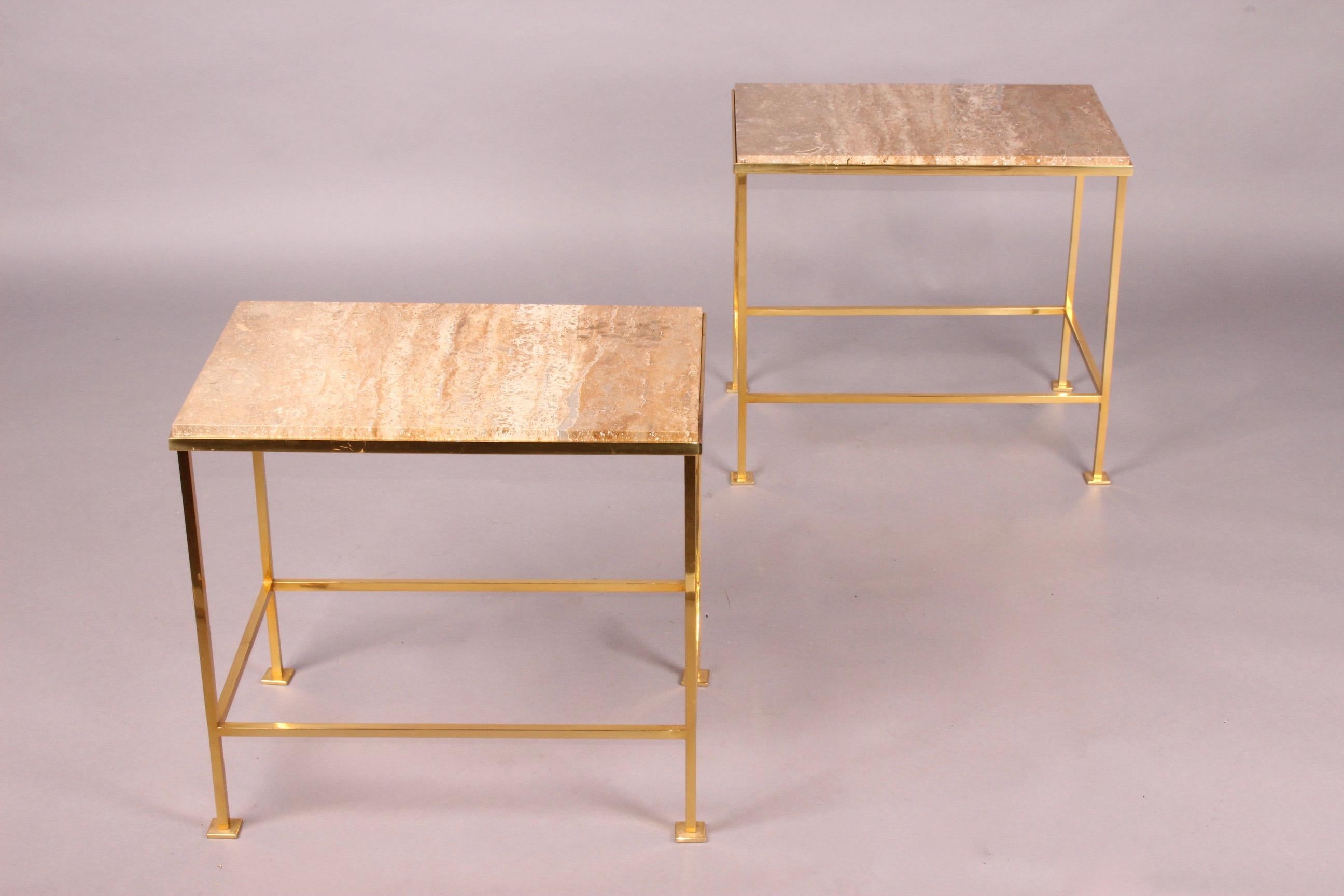 Mid-20th Century Pair of Brass and Marble Side Table