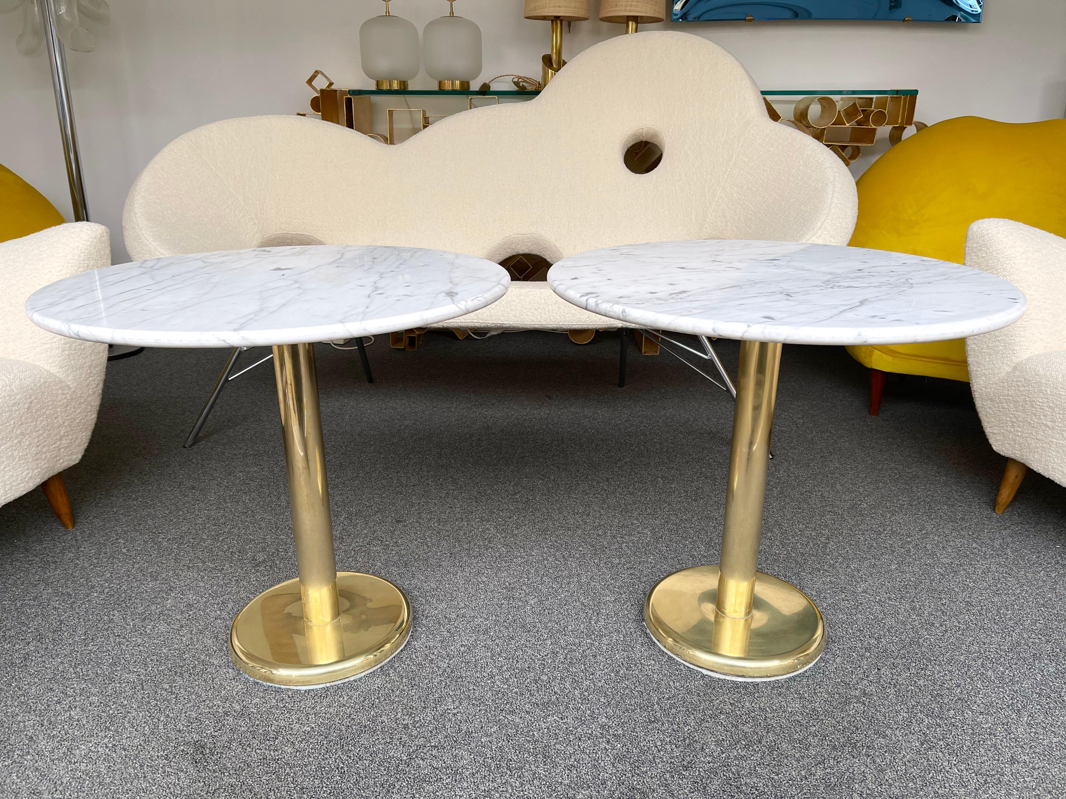 Italian Pair of Brass and Marble Side Table, Italy, 1970s For Sale