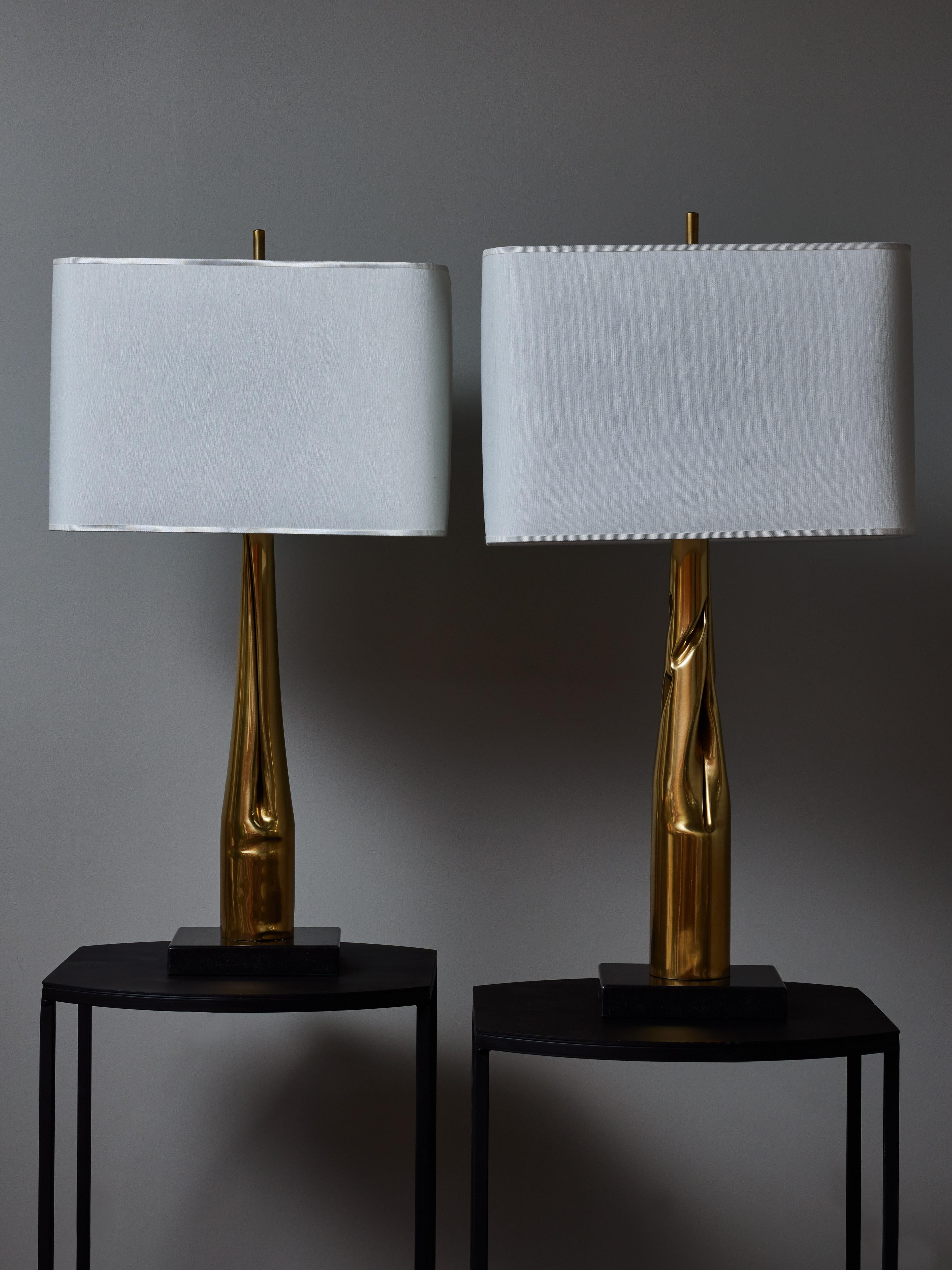 Modern Pair of Brass and Marble Table Lamps by Esperia for Glustin Luminaires For Sale