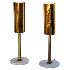 Vintage Pair of Brass and Marble Table Lamps, Probably Italy
