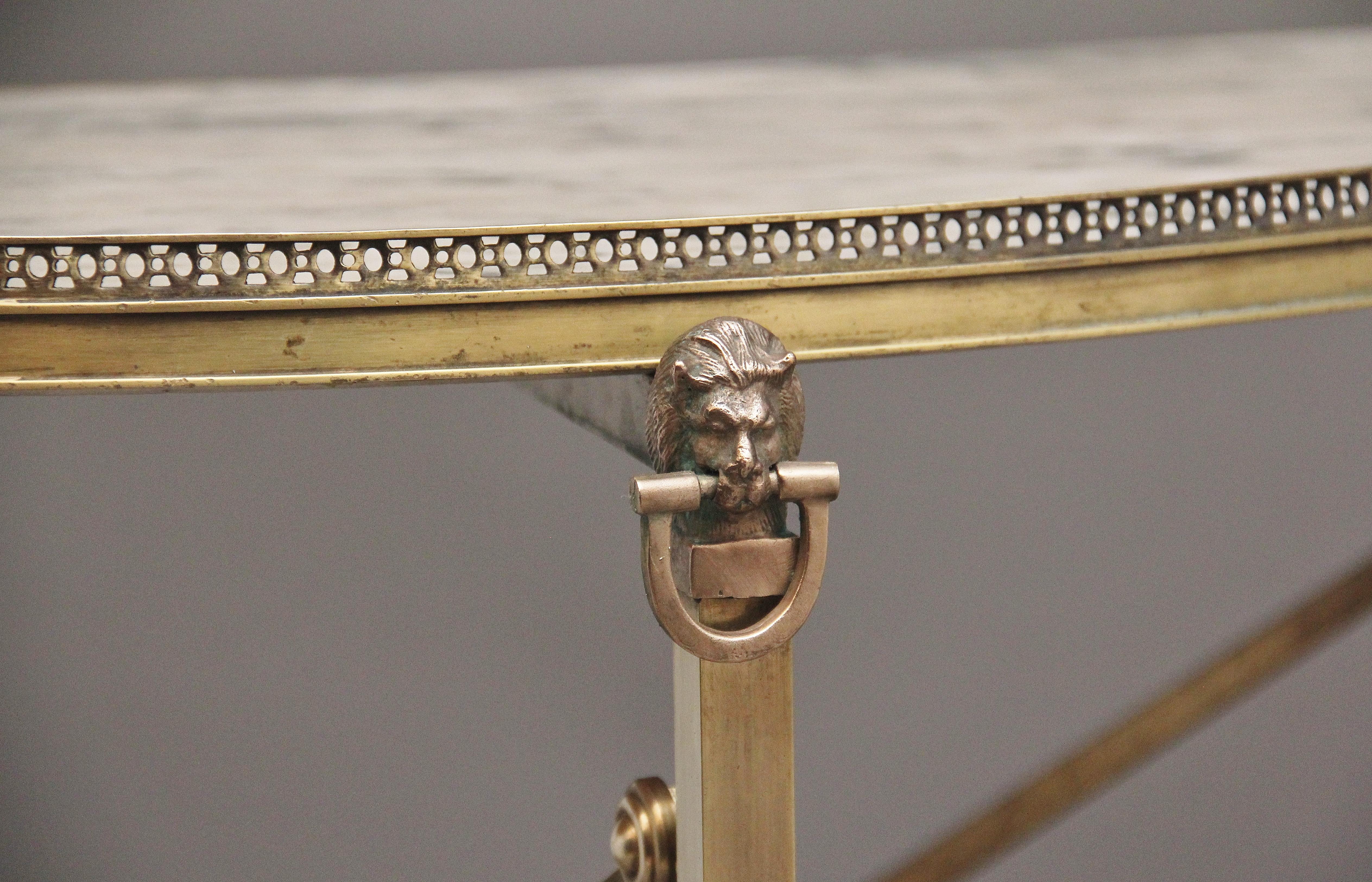 Pair of brass and marble top console tables For Sale 3