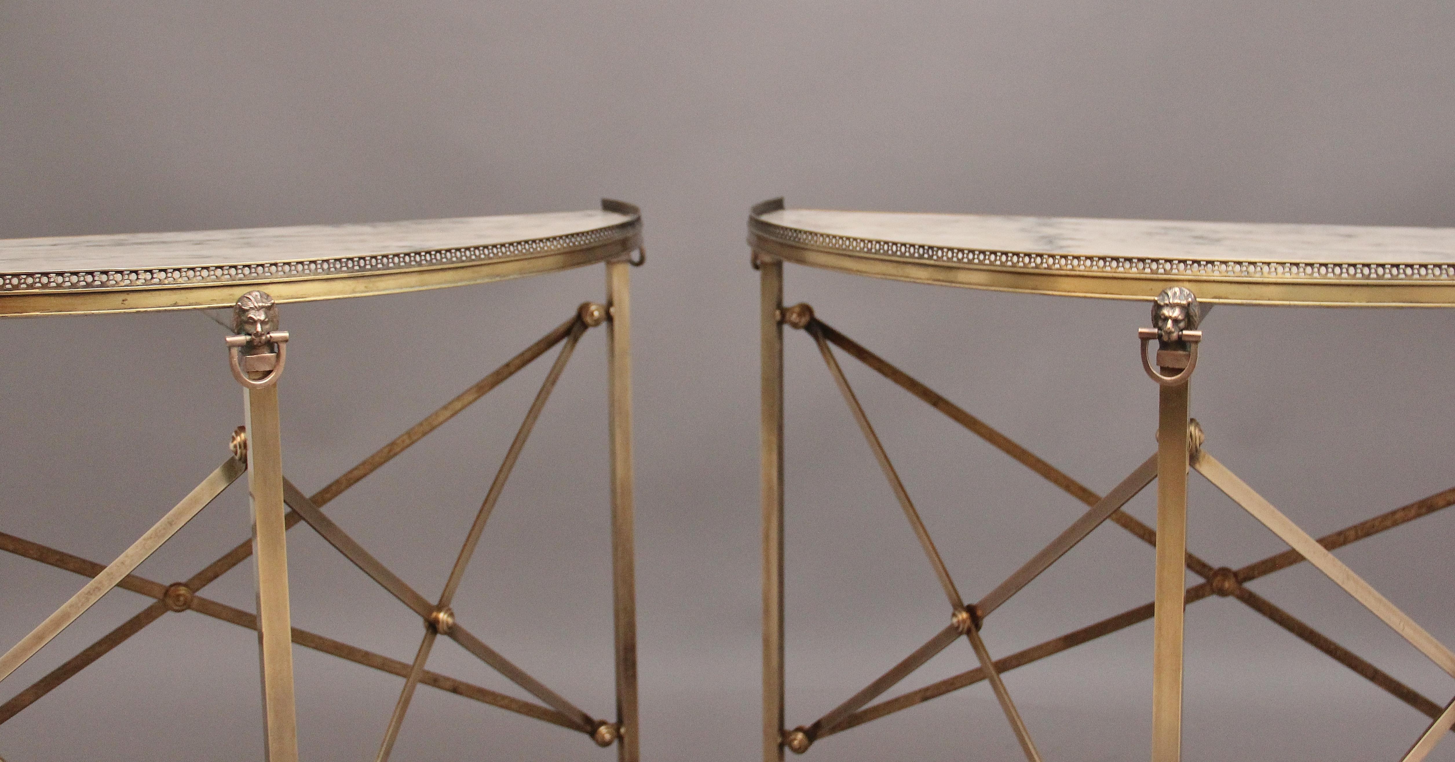 Pair of brass and marble top console tables For Sale 4