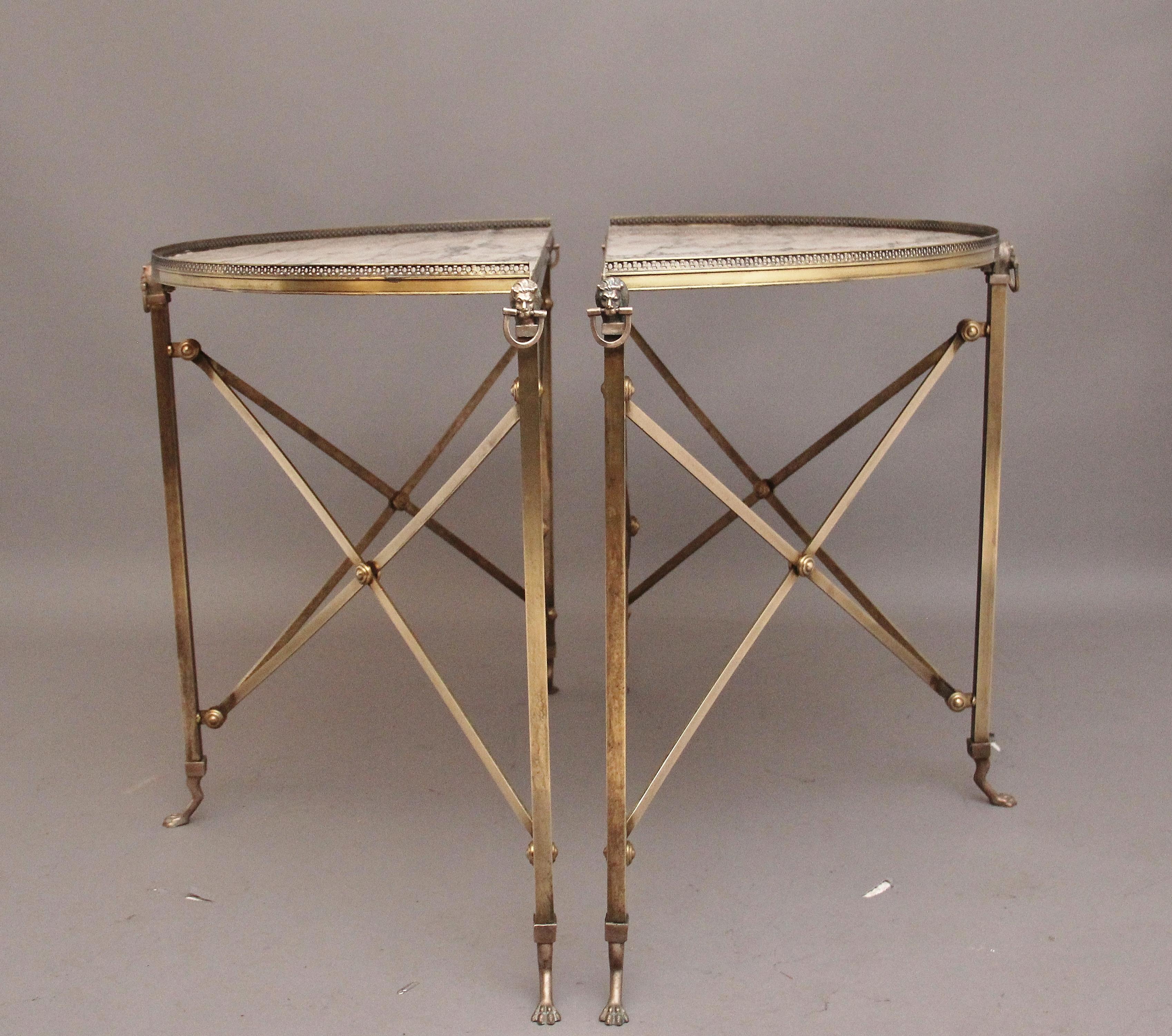 Pair of brass and marble top console tables In Good Condition For Sale In Martlesham, GB