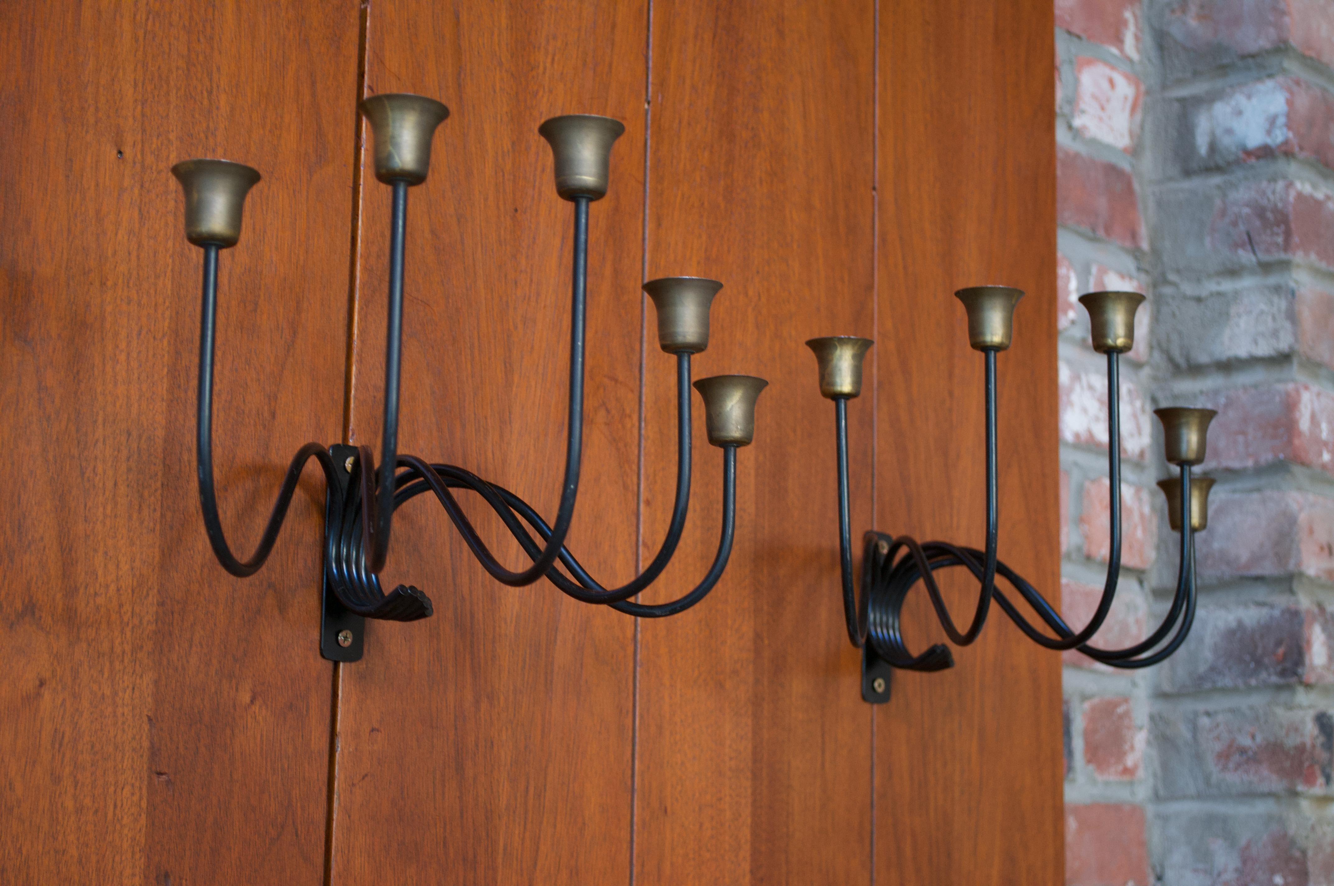 Mid-20th Century Pair of Brass and Metal Danish Candle Sconces by Svend Aage Holm Sørensen