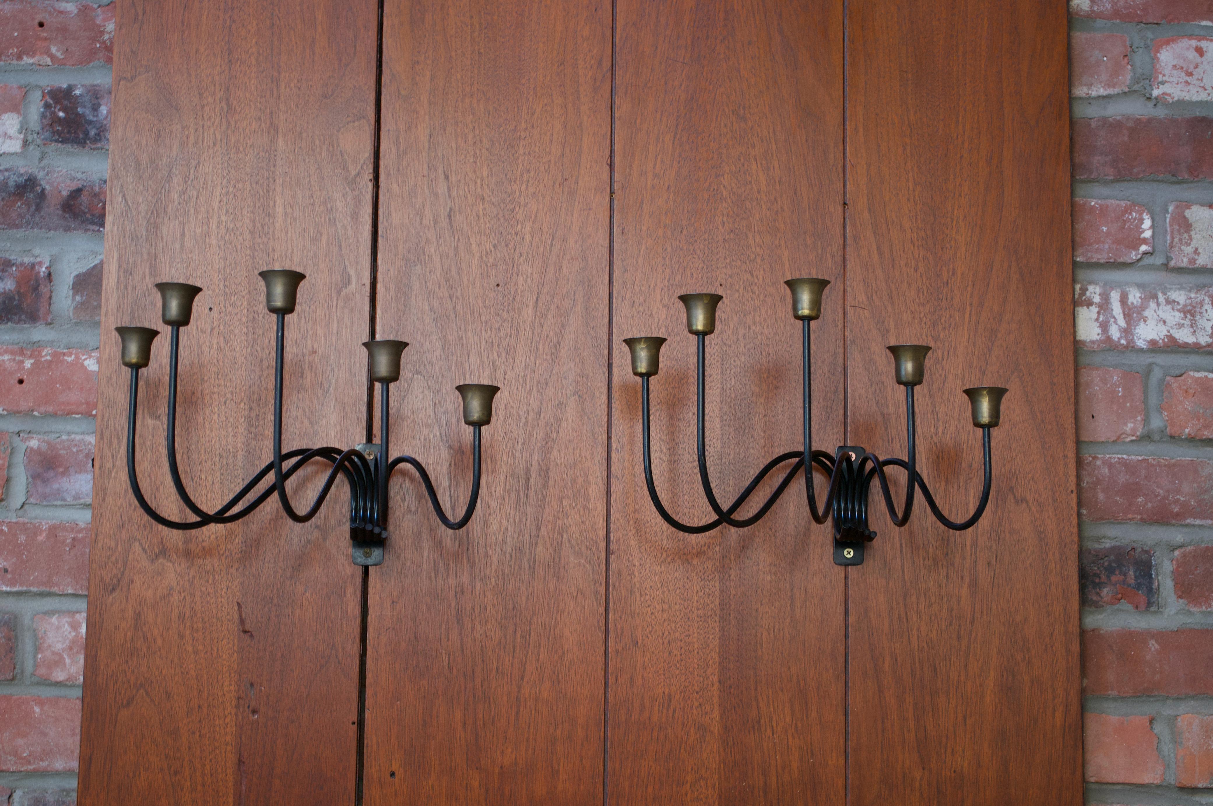 Pair of Brass and Metal Danish Candle Sconces by Svend Aage Holm Sørensen 1