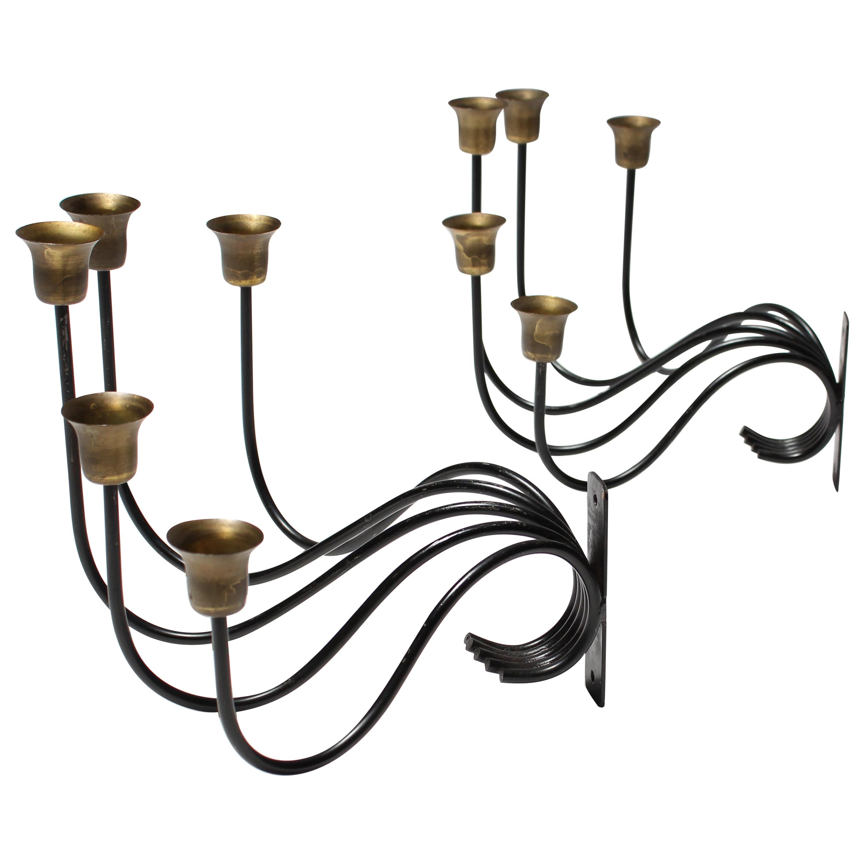 Pair of Brass and Metal Danish Candle Sconces by Svend Aage Holm Sørensen