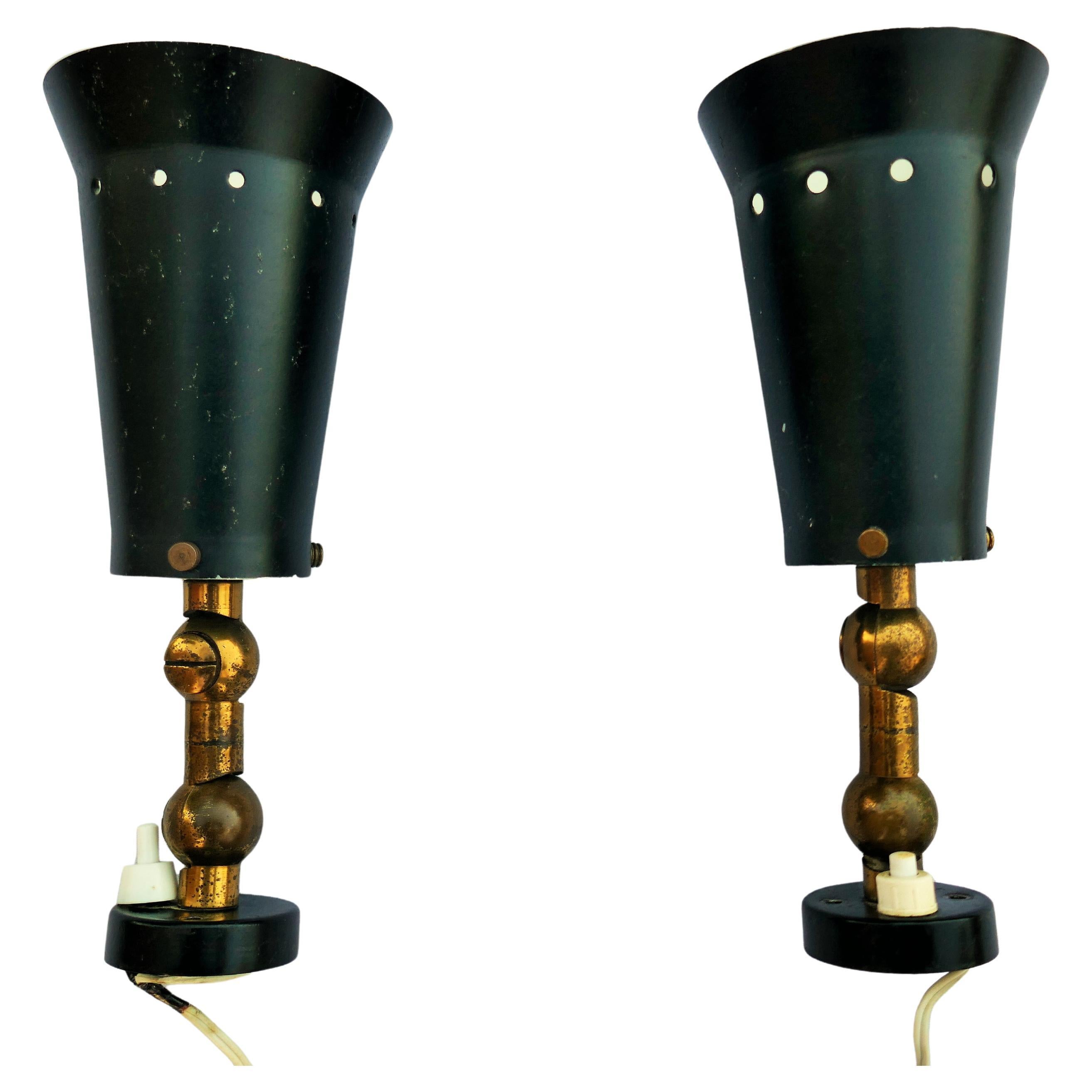 Pair of brass and metal sconces in the style of Stilnovo Arteluce