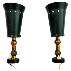 Pair of brass and metal sconces in the style of Stilnovo Arteluce