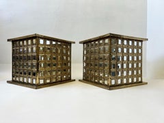 Pair of Brass and Mirror Planters by Steve Chase