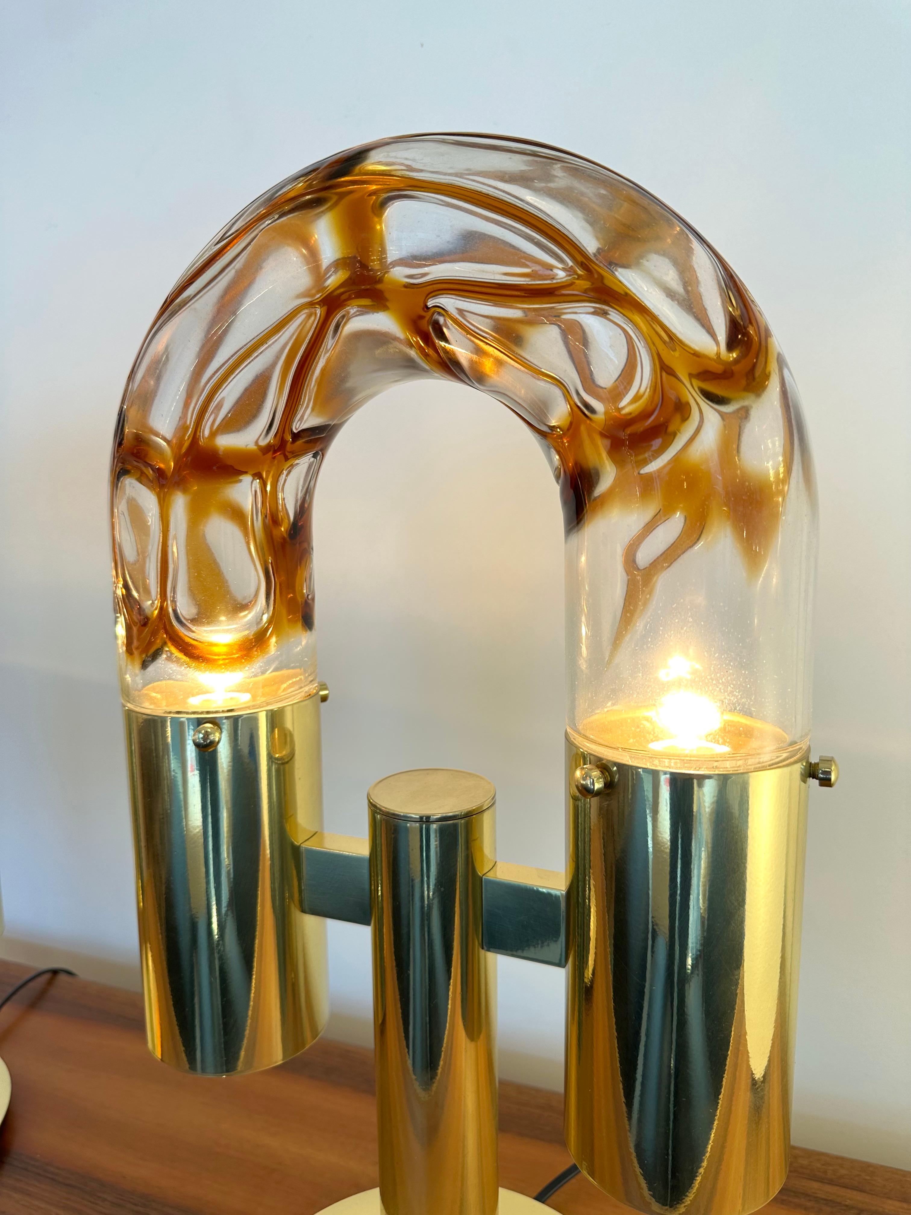 Pair of Brass and Murano Glass Lamps by Aldo Nason for Mazzega, Italy, 1970s For Sale 4