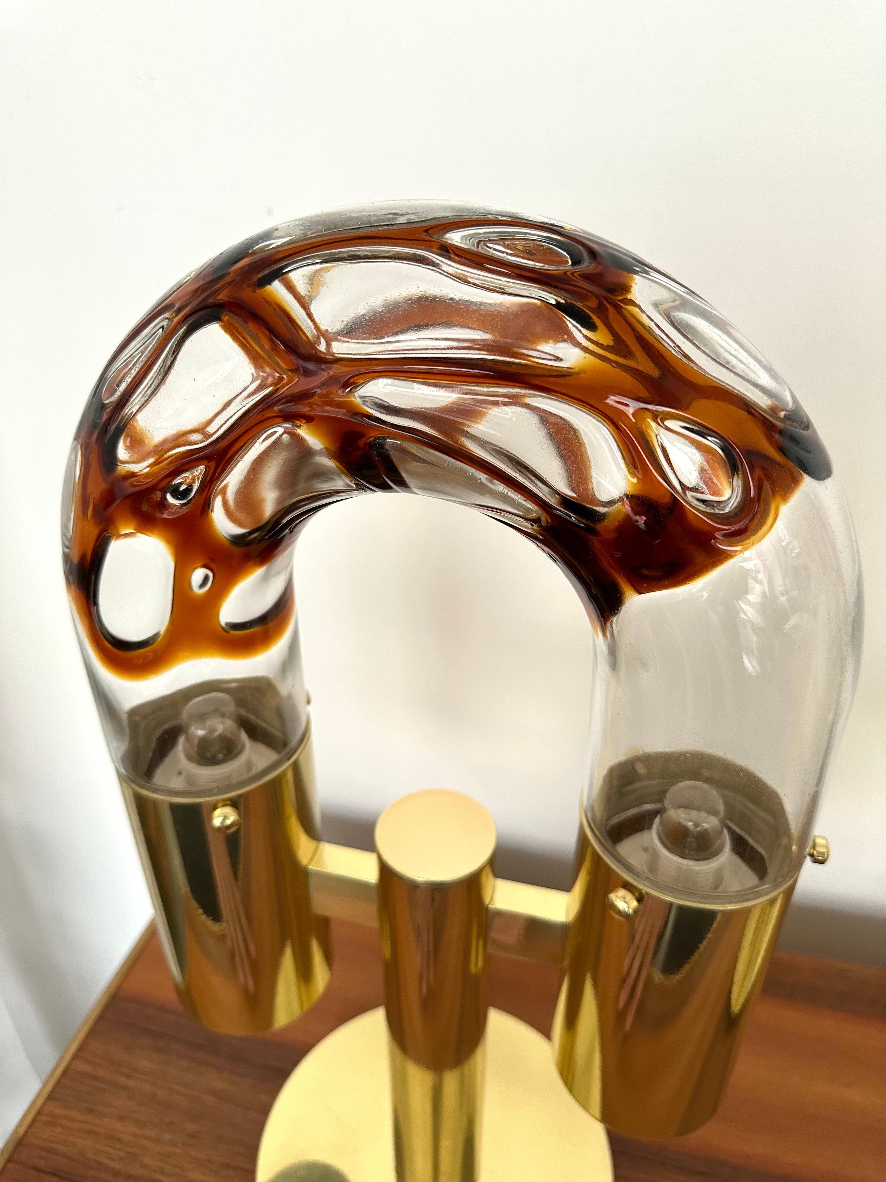 Pair of Brass and Murano Glass Lamps by Aldo Nason for Mazzega, Italy, 1970s For Sale 6