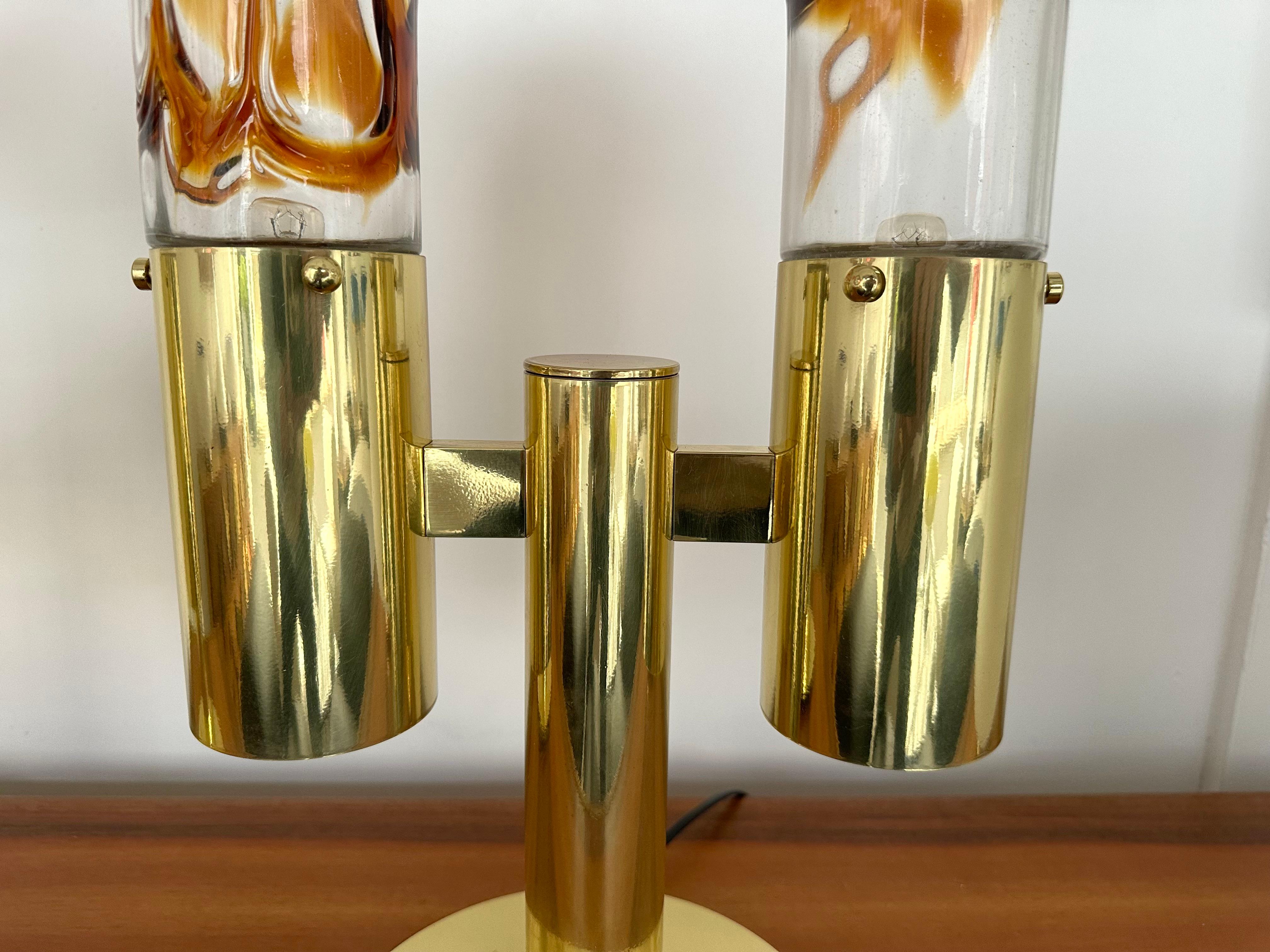 Pair of Brass and Murano Glass Lamps by Aldo Nason for Mazzega, Italy, 1970s For Sale 1