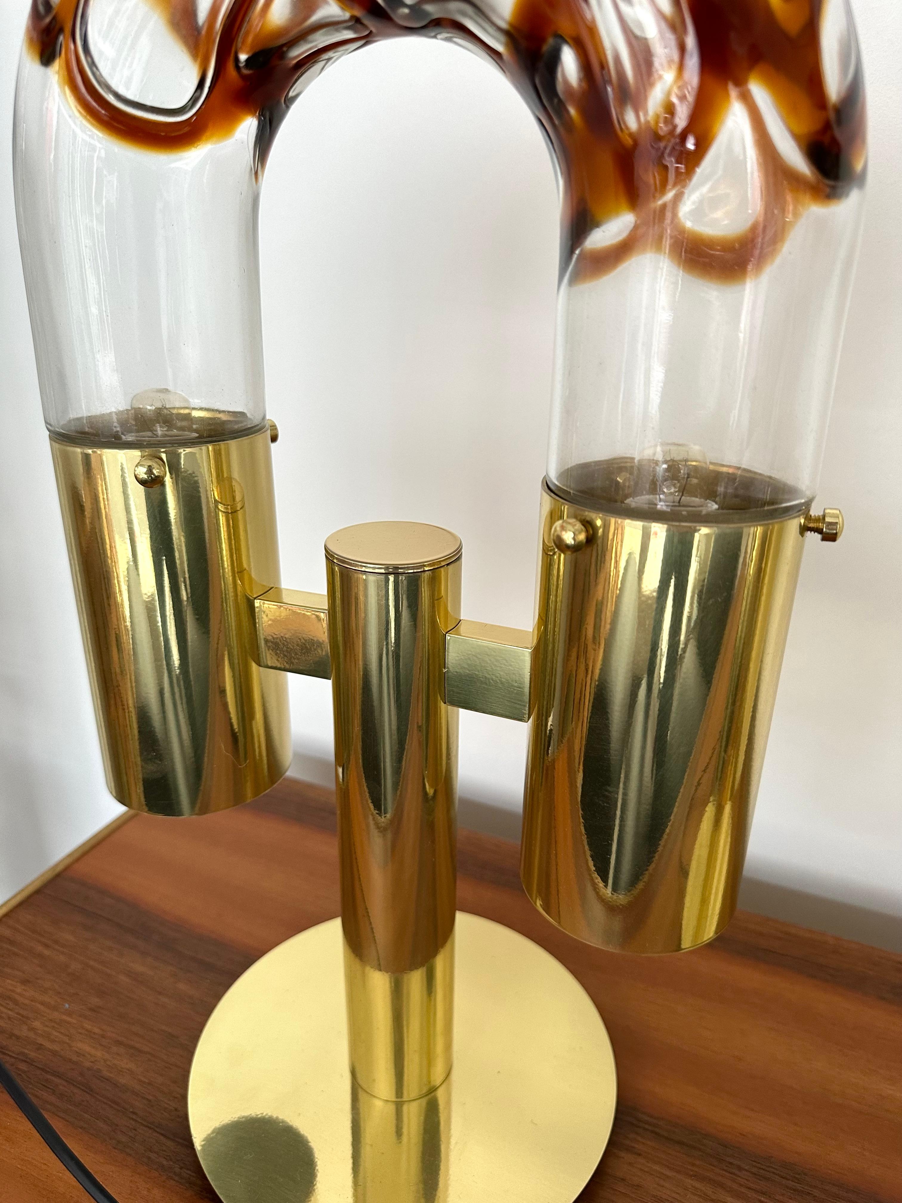 Pair of Brass and Murano Glass Lamps by Aldo Nason for Mazzega, Italy, 1970s For Sale 3