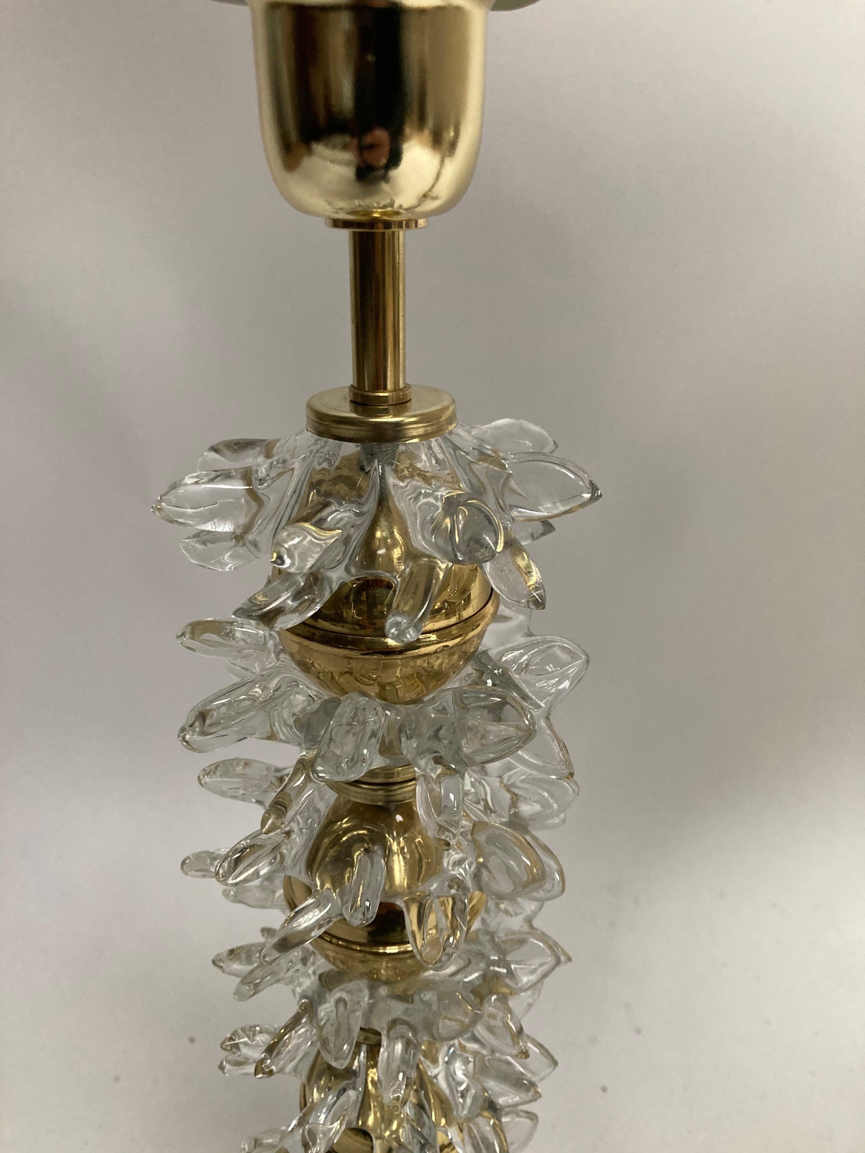 Pair of Brass and Murano Glass Lamps In Good Condition In Bois-Colombes, FR
