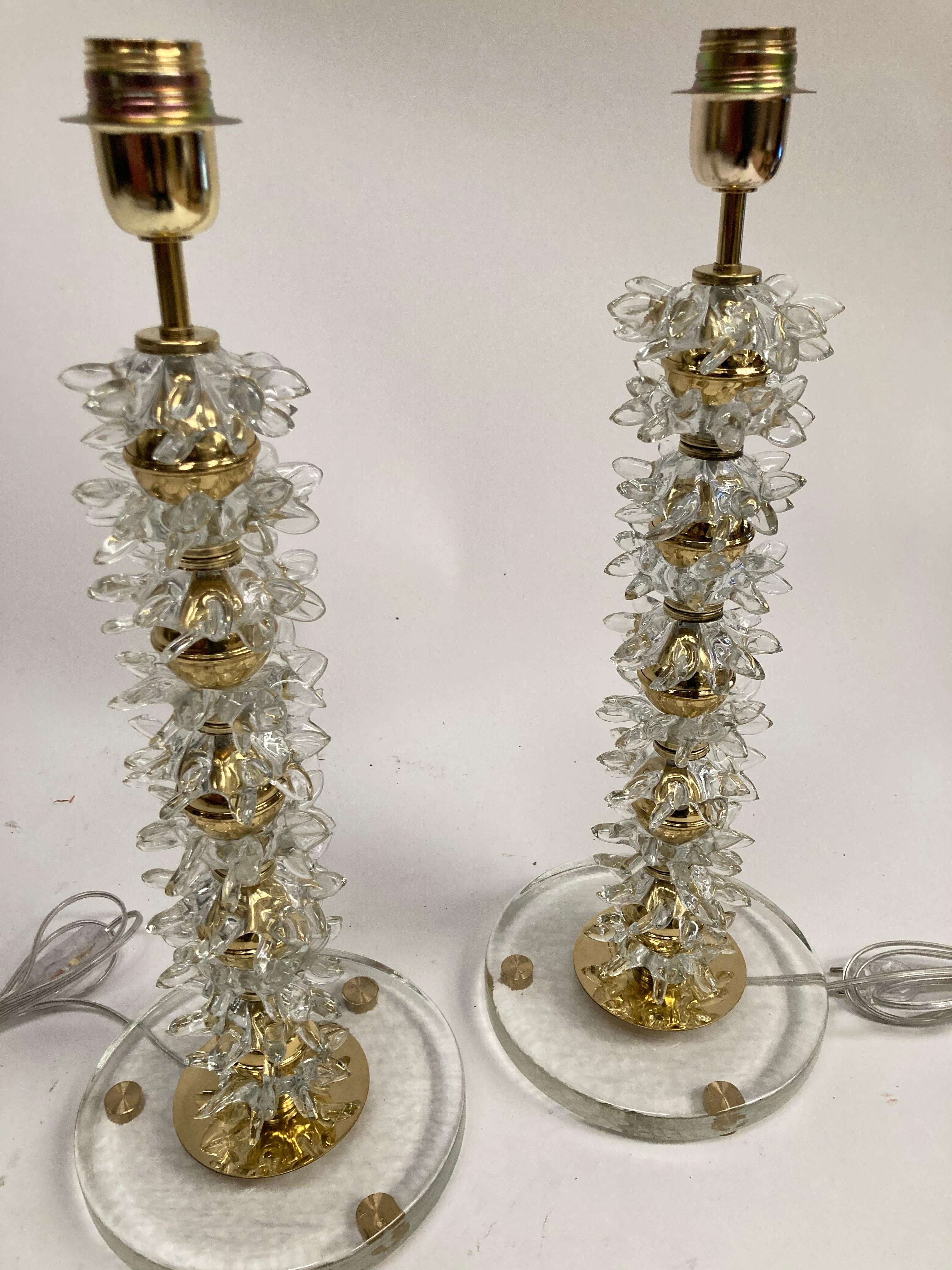 Pair of Brass and Murano Glass Lamps 2