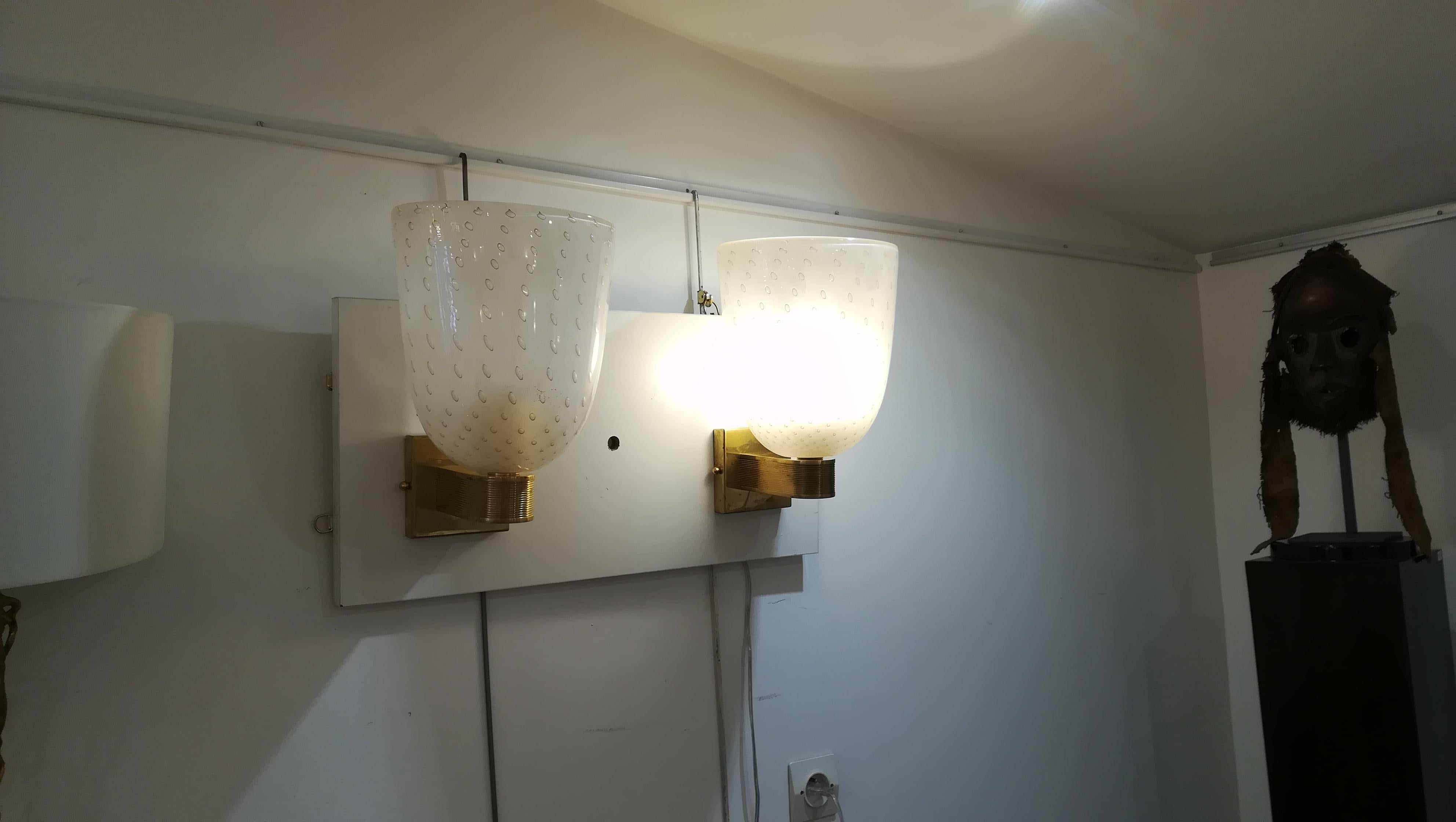 Pair of Brass and Murano Glass Sconces 3