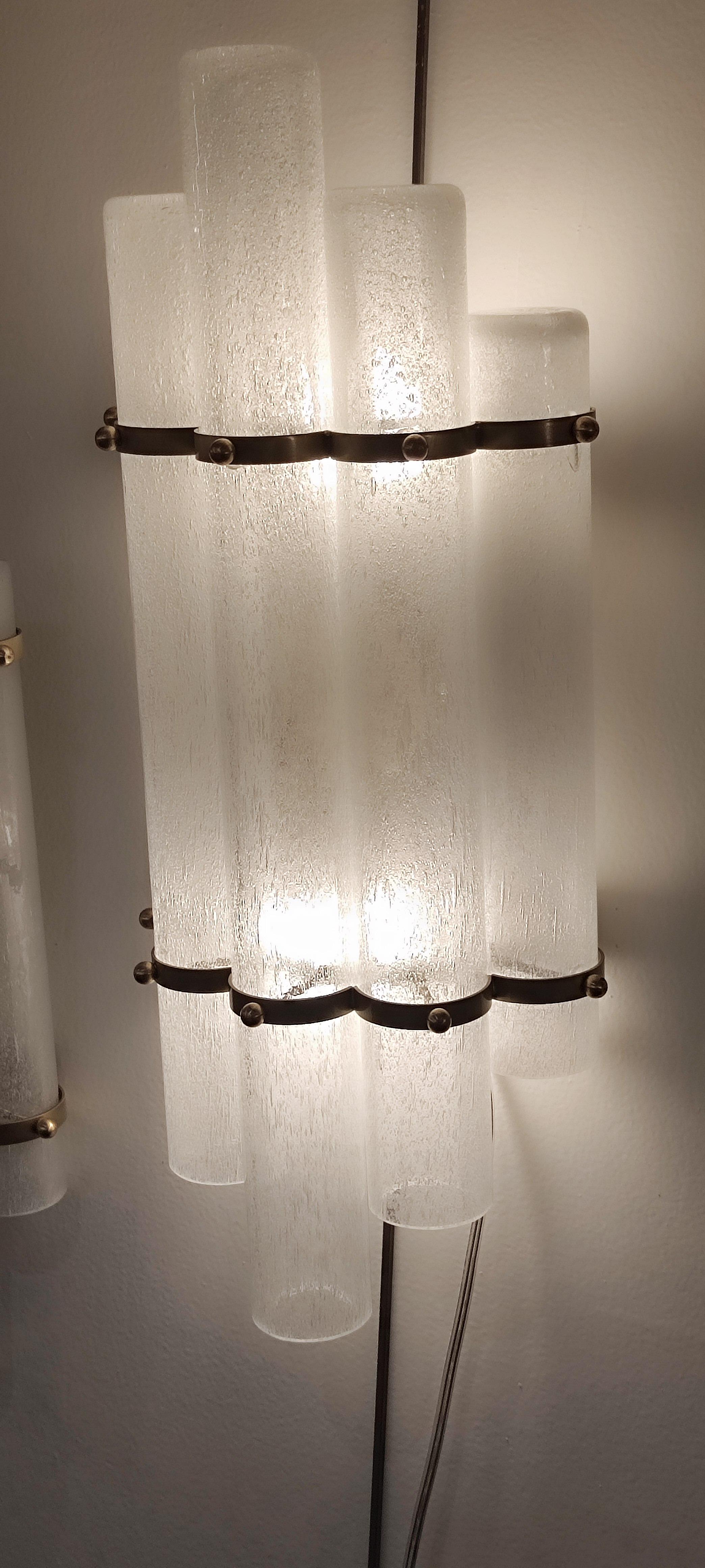 Pair of Brass and Murano Glass Sconces For Sale 5