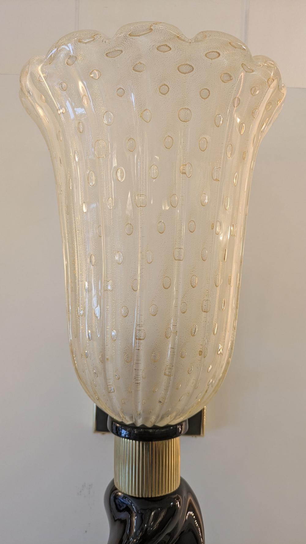 Paire d'appliques en laiton et verre de Murano en vente 7