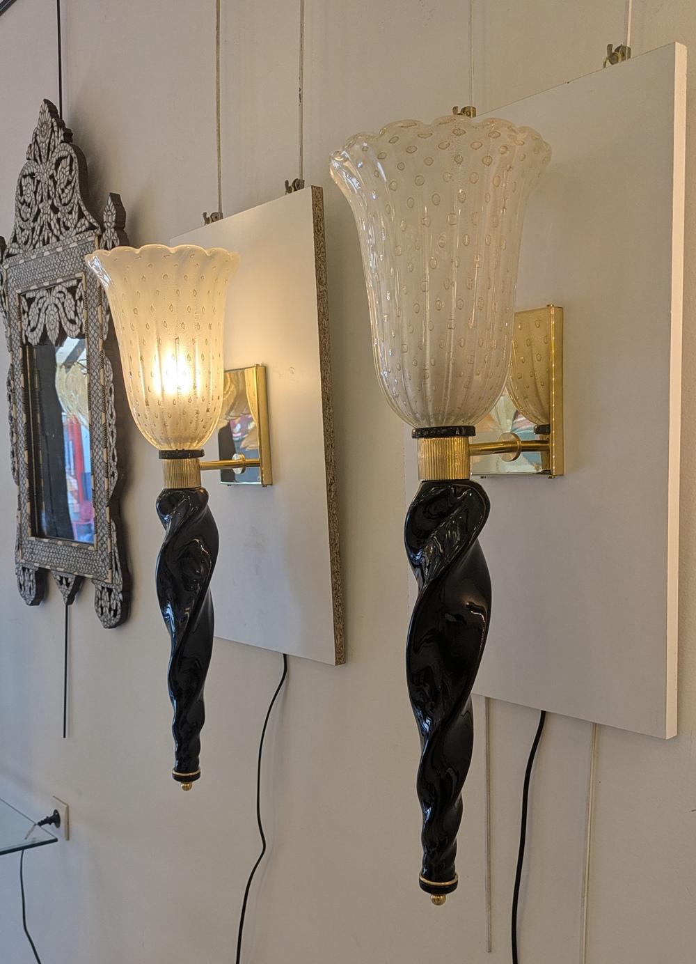Paire d'appliques en laiton et verre de Murano en vente 8