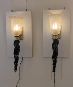 Pair of Brass and Murano Glass Sconces