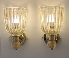 Pair of Brass and Murano Glass Sconces