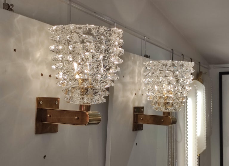 Modern Pair of Brass and Murano Glass Sconces