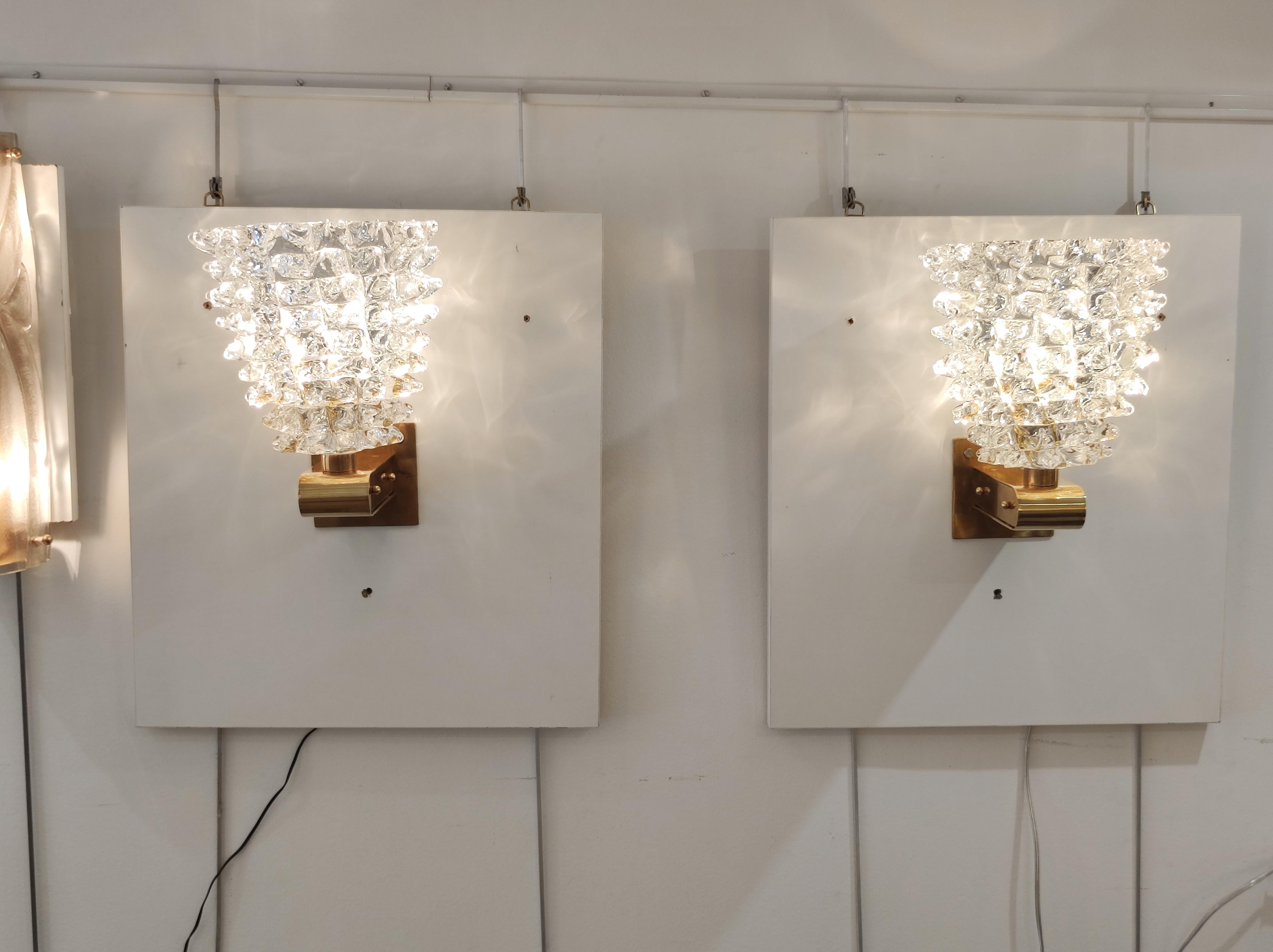 Italian Pair of Brass and Murano Glass Sconces