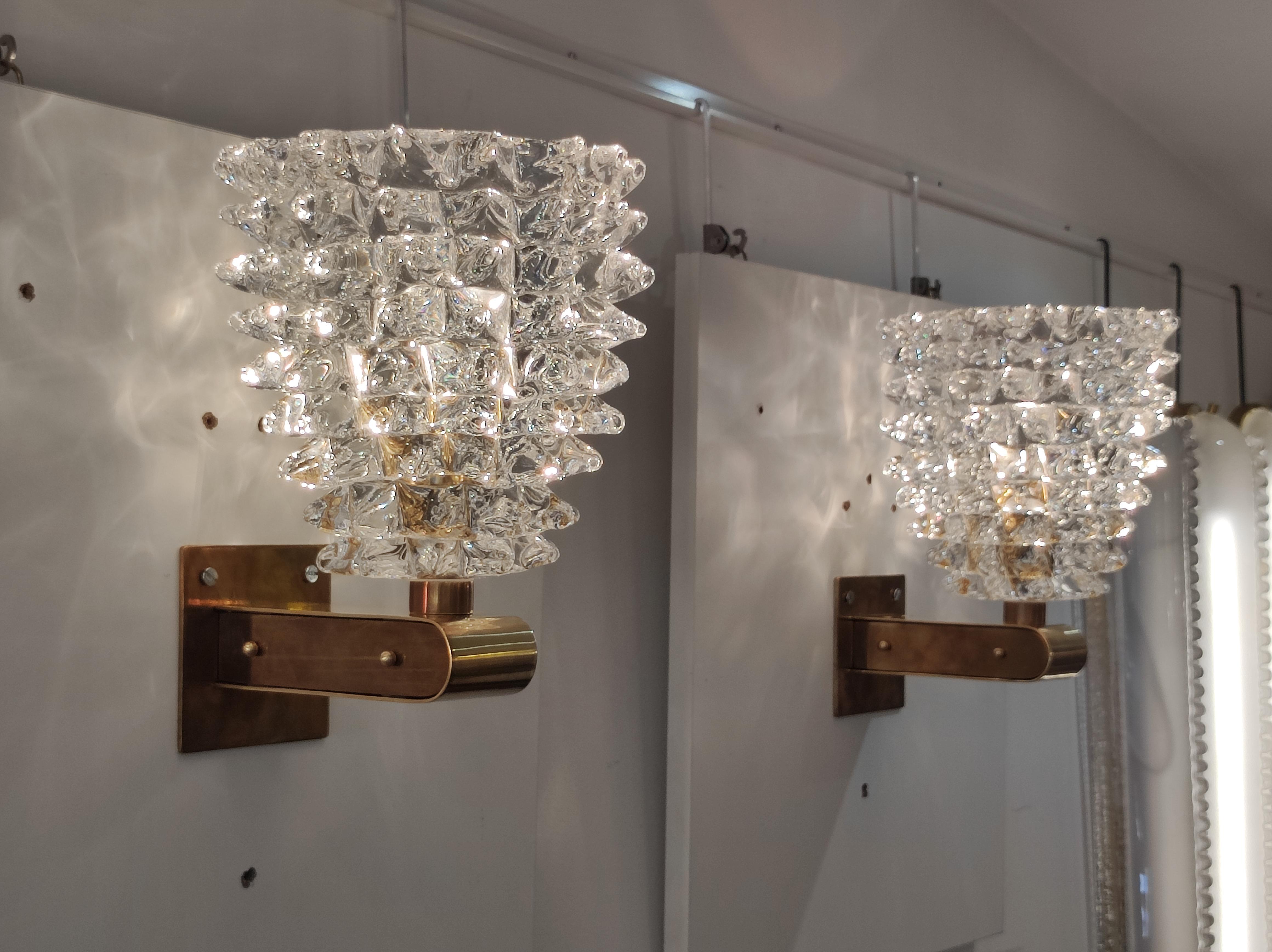 Pair of Brass and Murano Glass Sconces 3