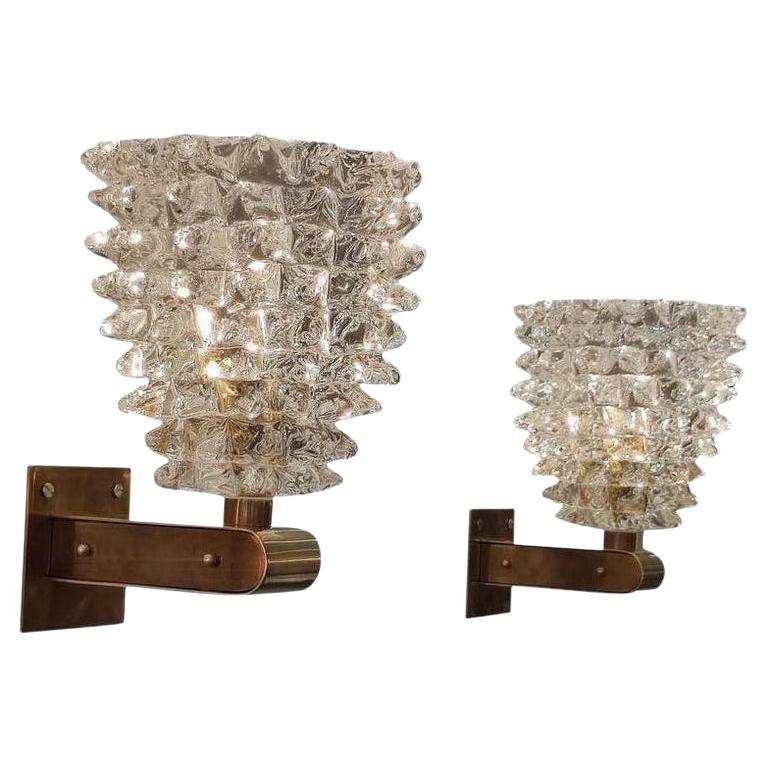 Pair of Brass and Murano Glass Sconces