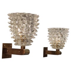 Vintage Pair of Brass and Murano Glass Sconces