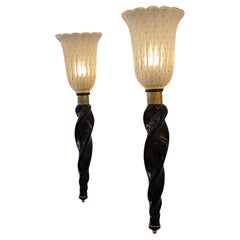 Paire d'appliques en laiton et verre de Murano