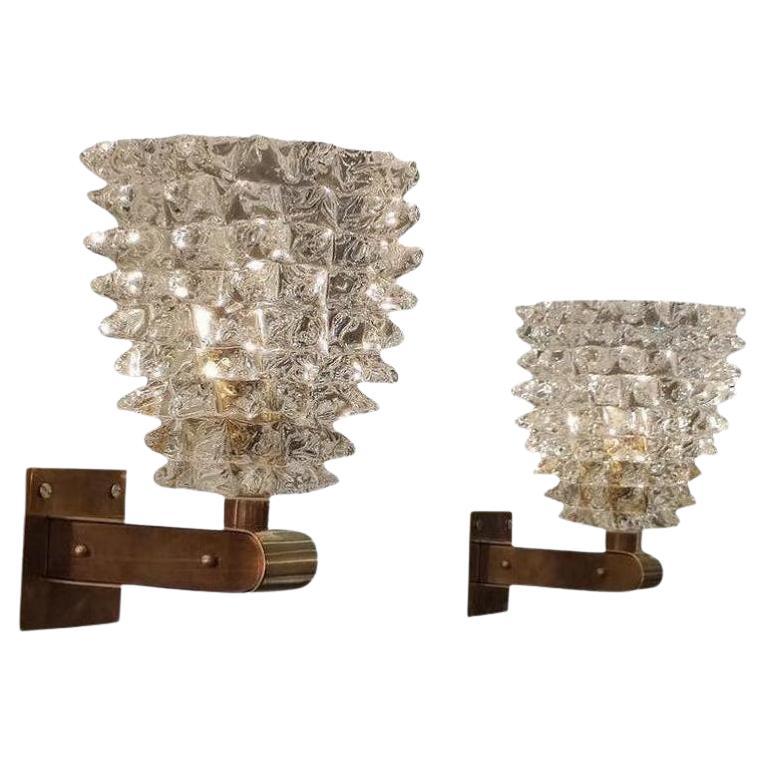 Coppia di lampade in ottone e vetro di Murano