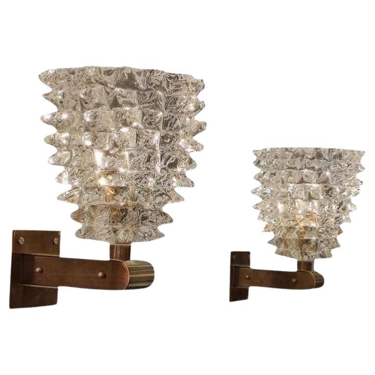 Pair of Brass and Murano Glass Sconces
