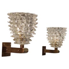 Pair of Brass and Murano Glass Sconces